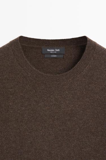 Knit 100% cashmere round neck sweater — BROWN MARL 9