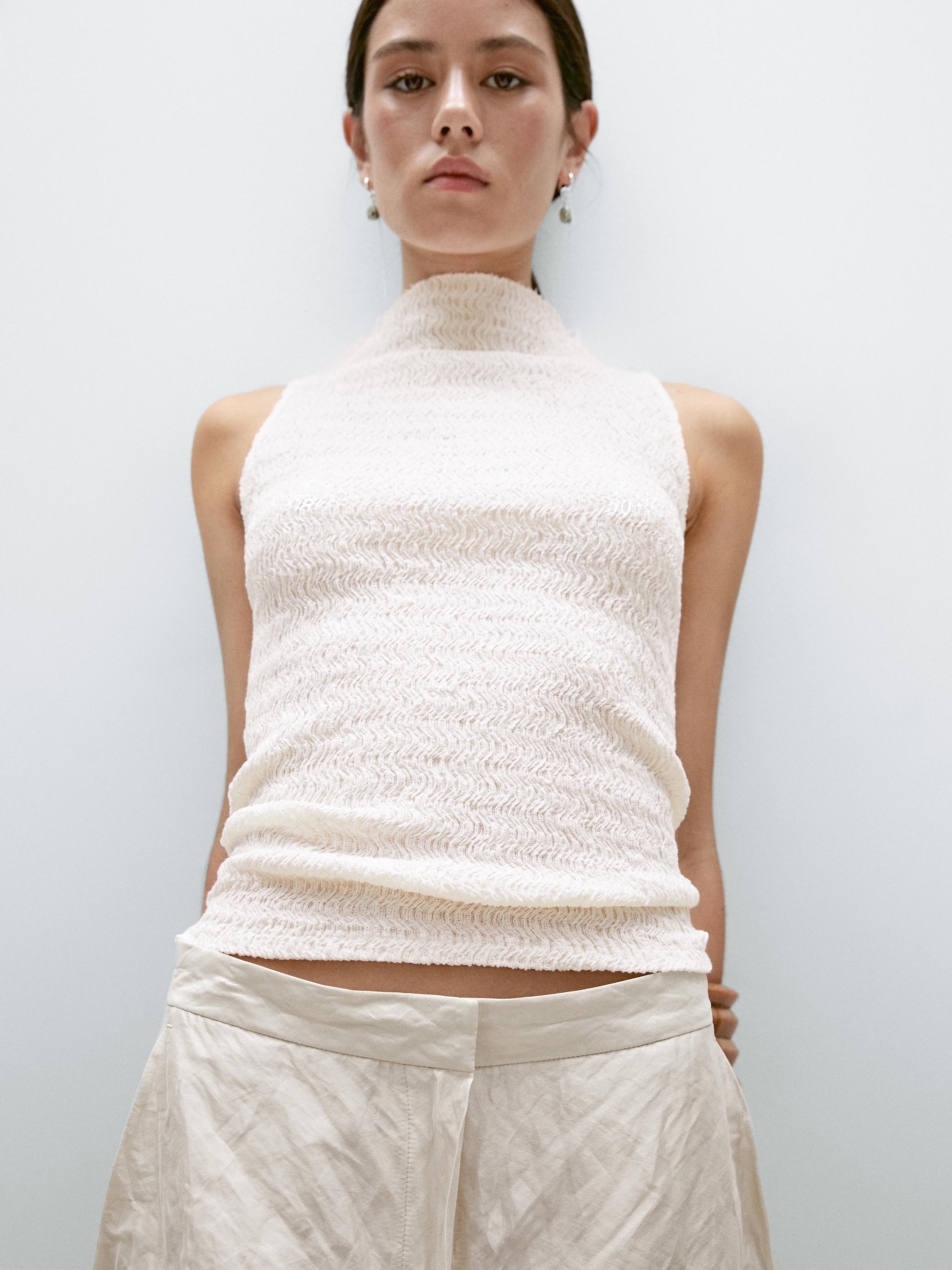 Textured cotton blend top