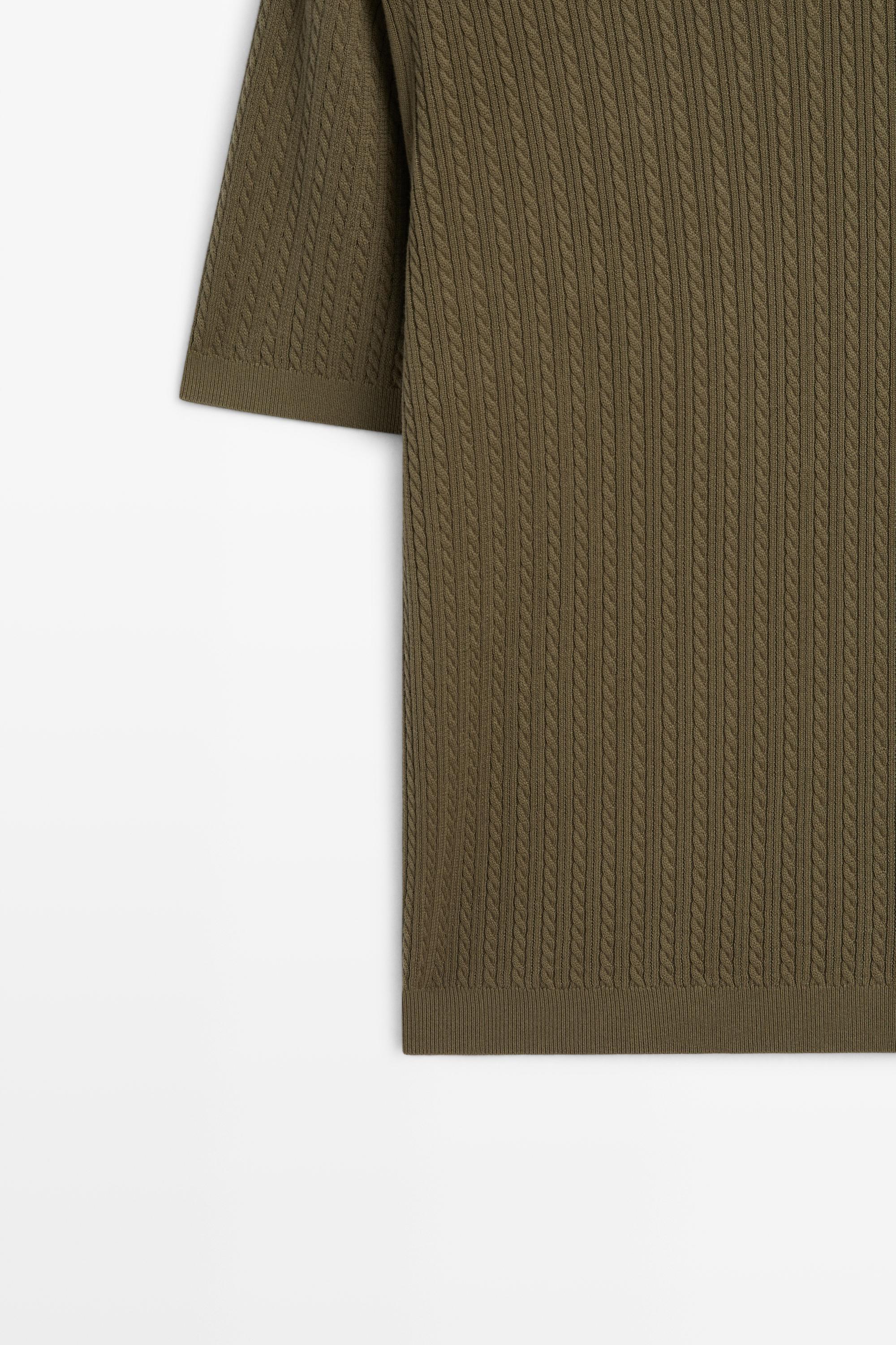 100% cotton cable-knit polo sweater — Green