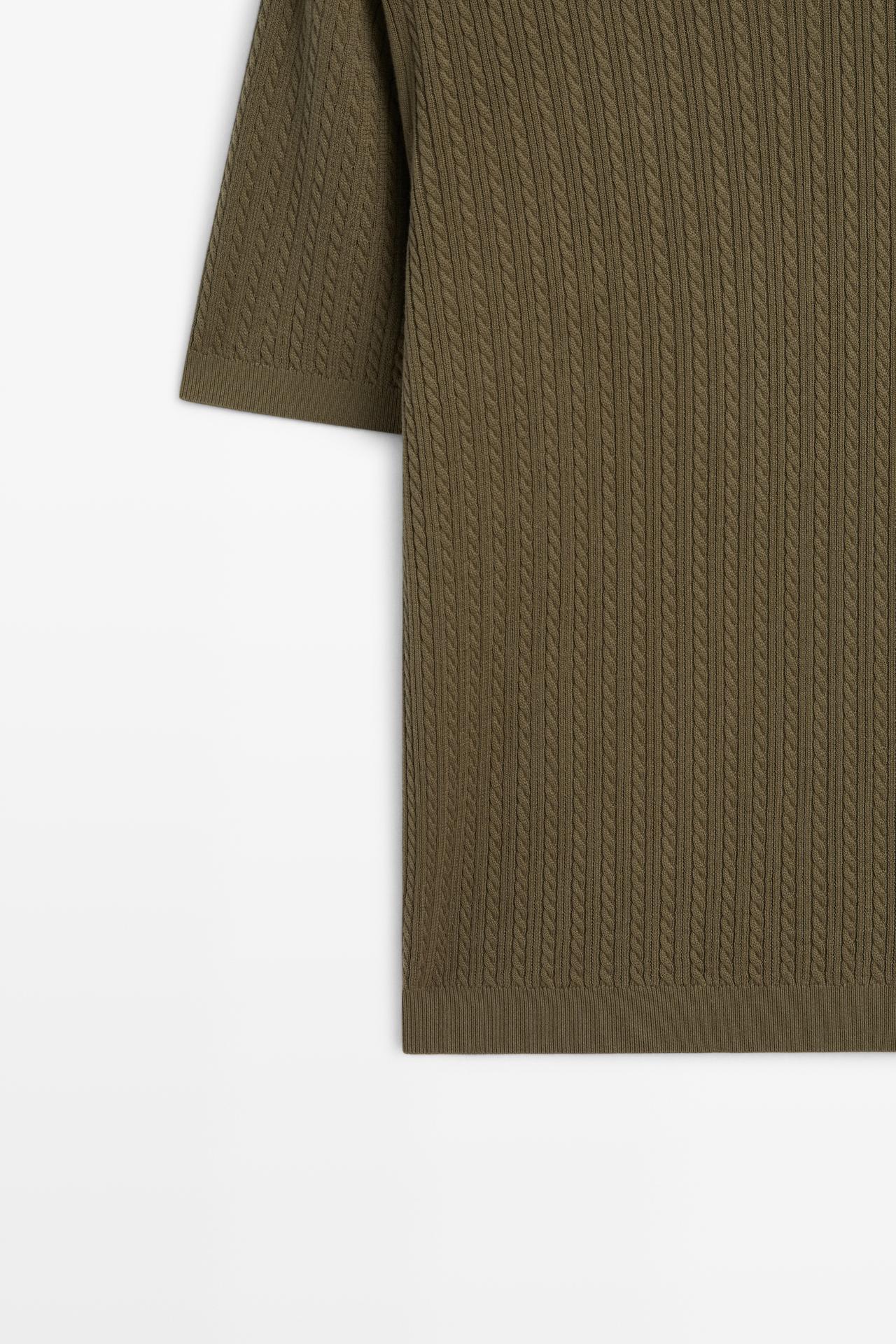 100% cotton cable-knit polo sweater — Green