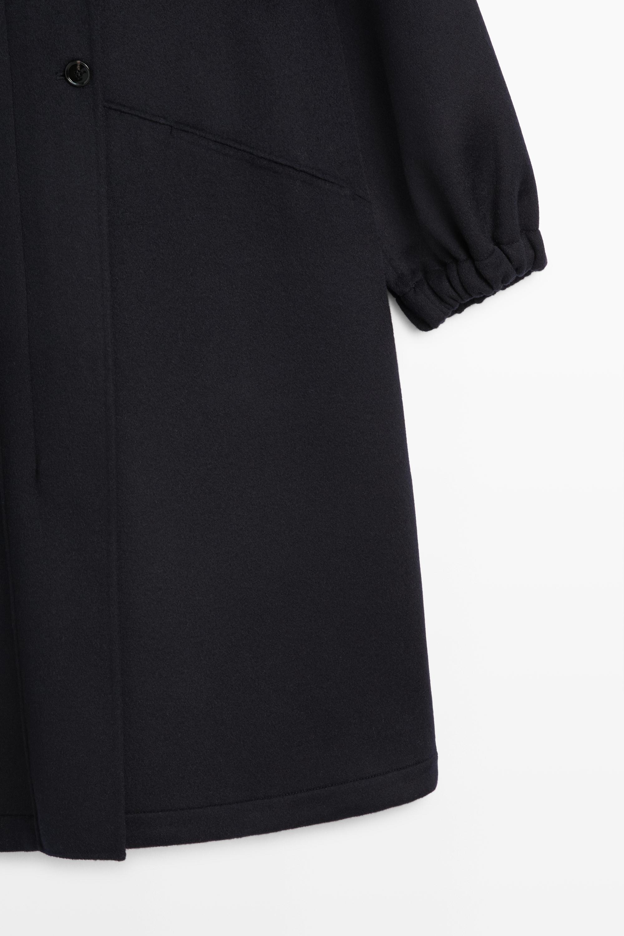 Long wool blend high-collar parka — NAVY BLUE