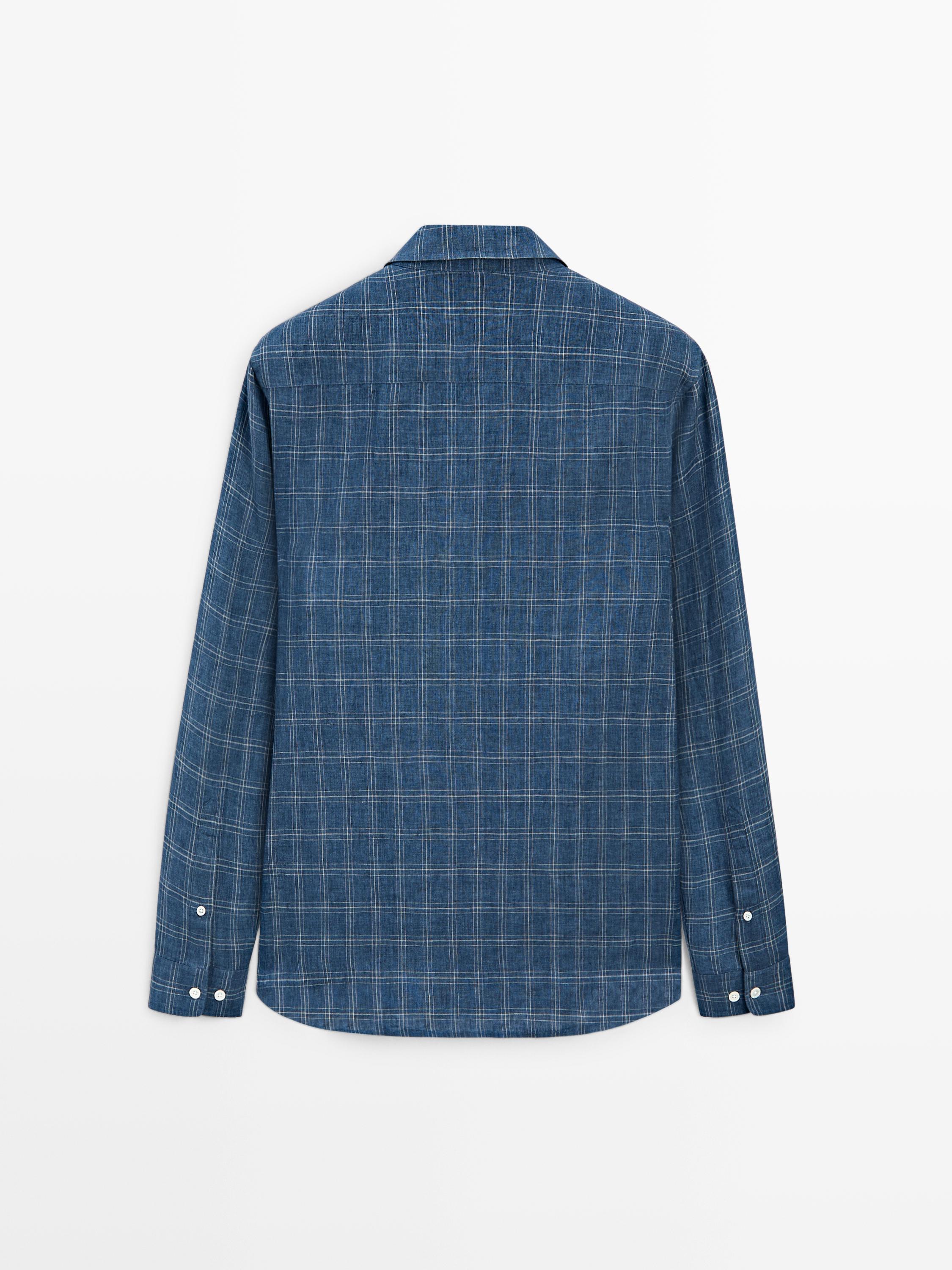 %100 keten kareli gömlek