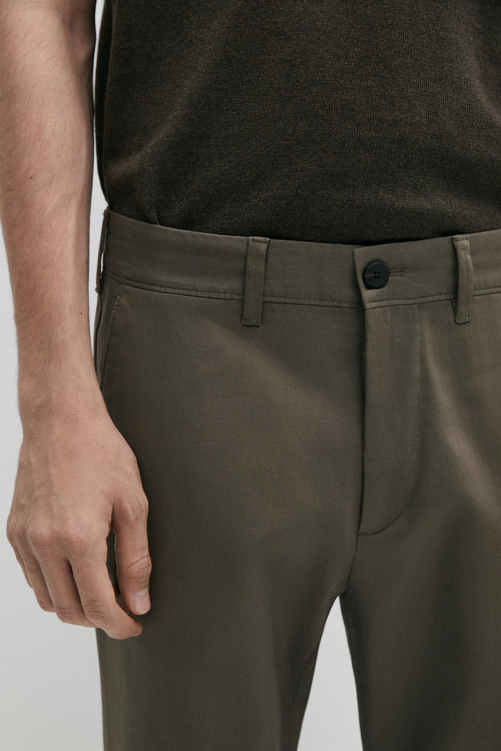 Cotton blend slim fit pants — GREEN