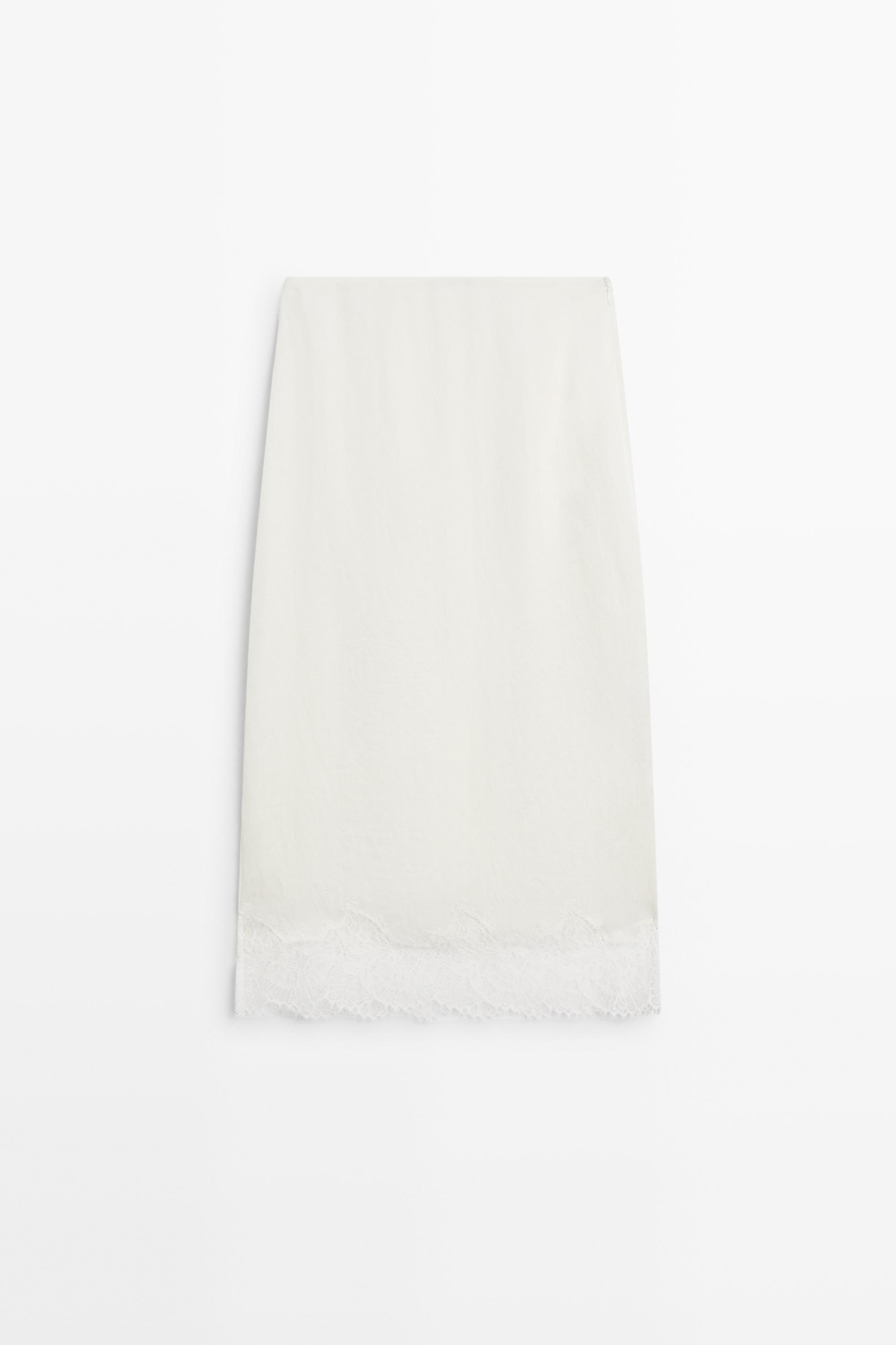 Flowing midi skirt with lace detail — WHITE