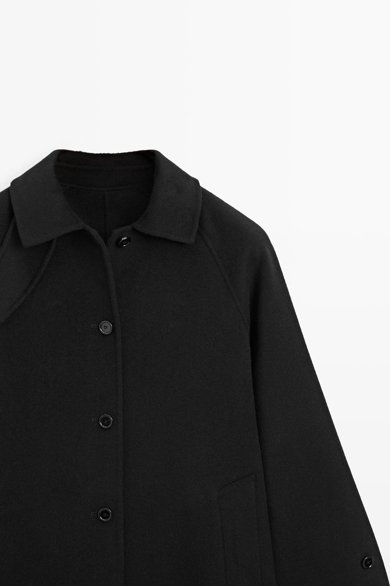 Wool-cashmere blend loose-fitting long coat — BLACK