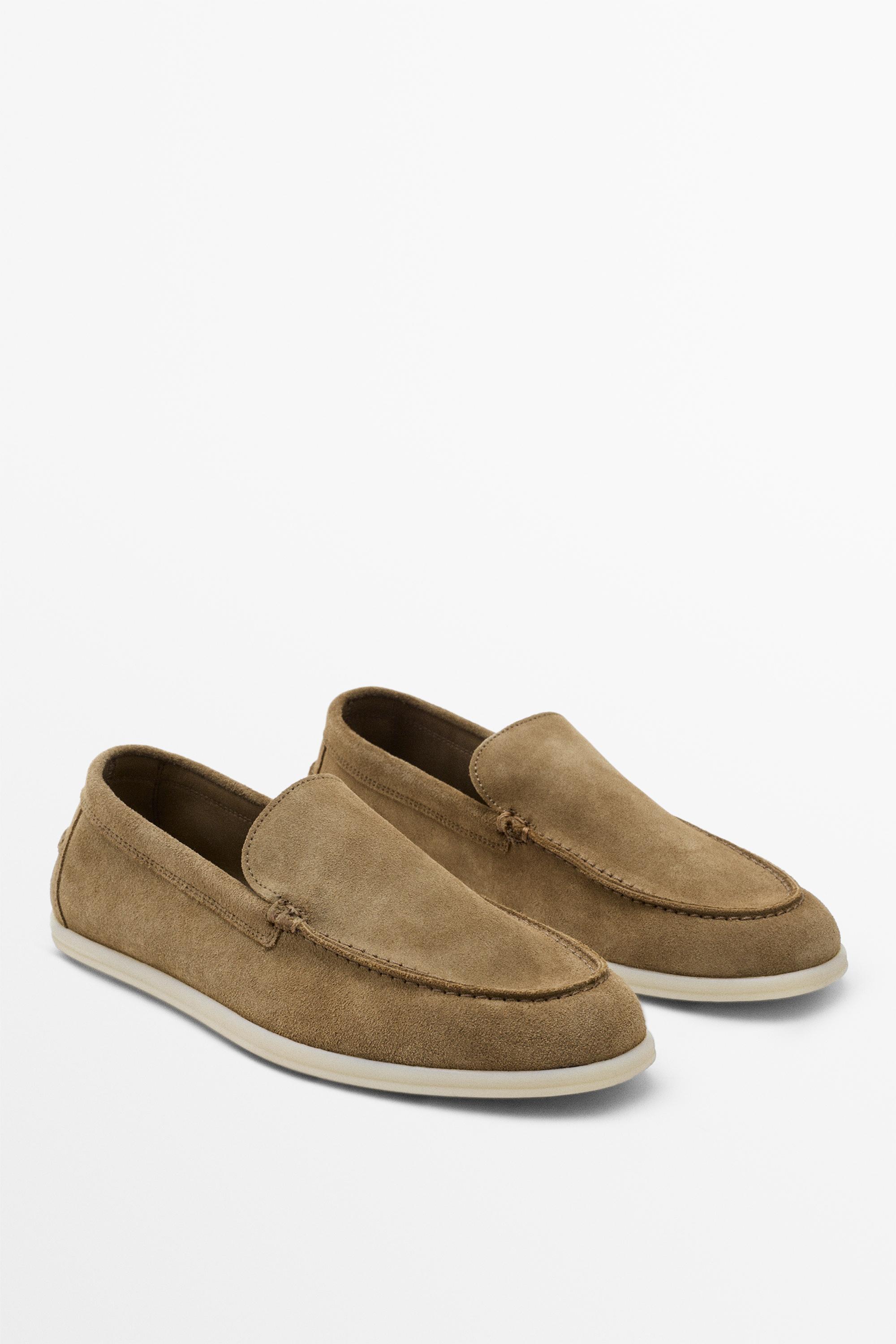 Soft split leather loafers — SAND
