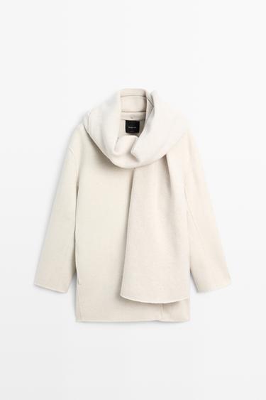 Wool-blend coat with scarf detail — BEIGE 2