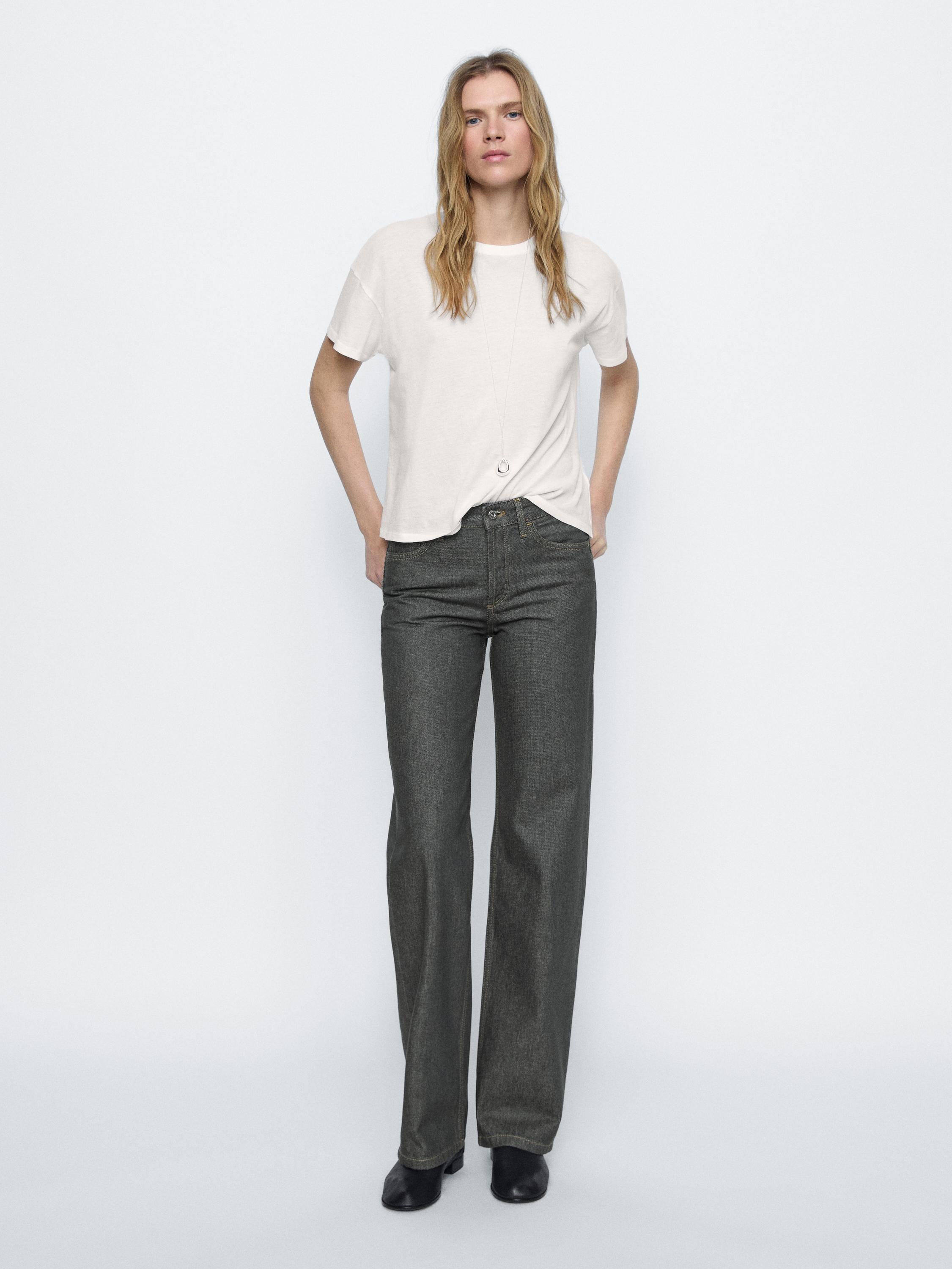 Jean wide leg mid-rise en coton