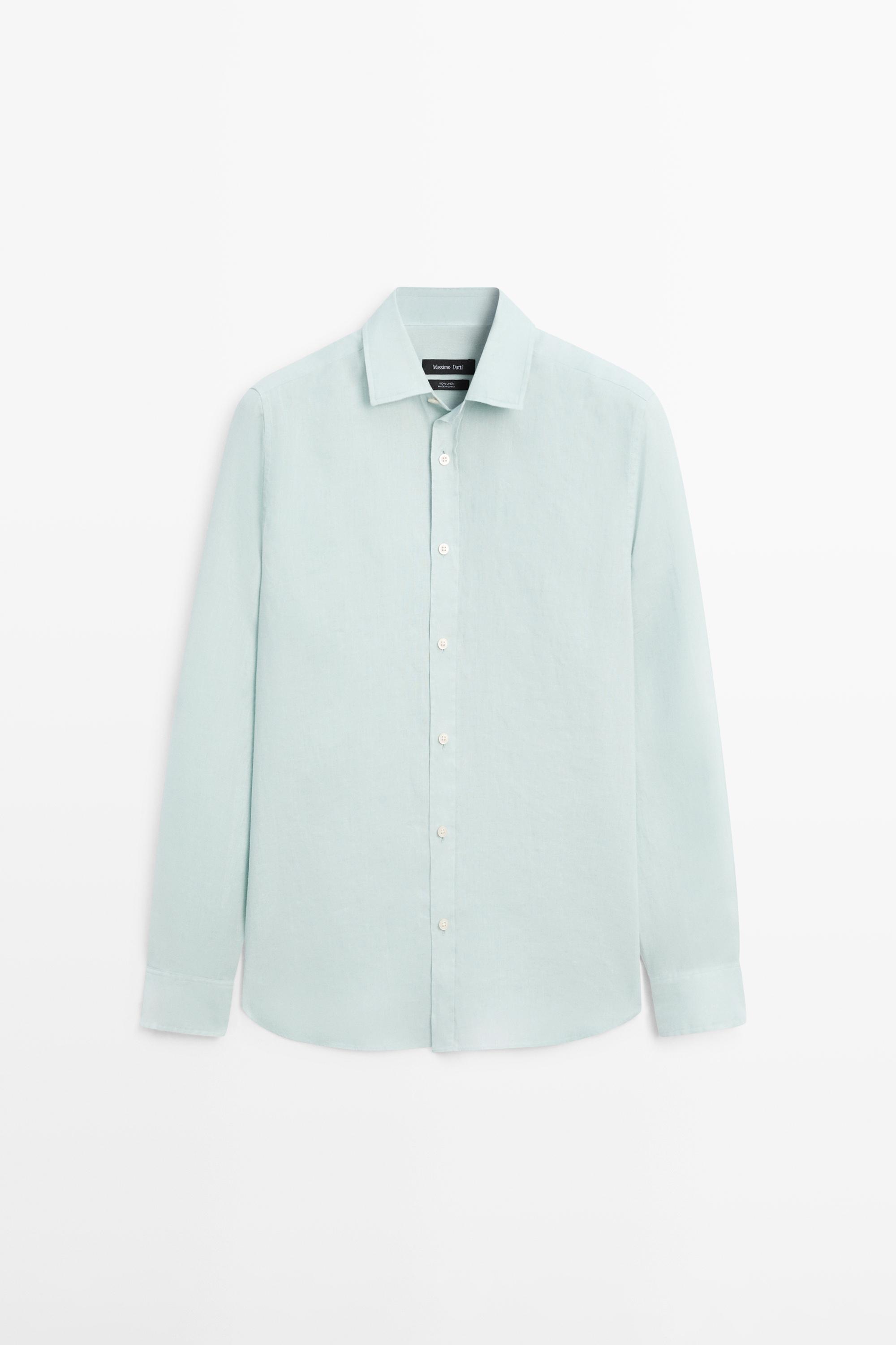 100% linen slim fit shirt — PALE GREEN