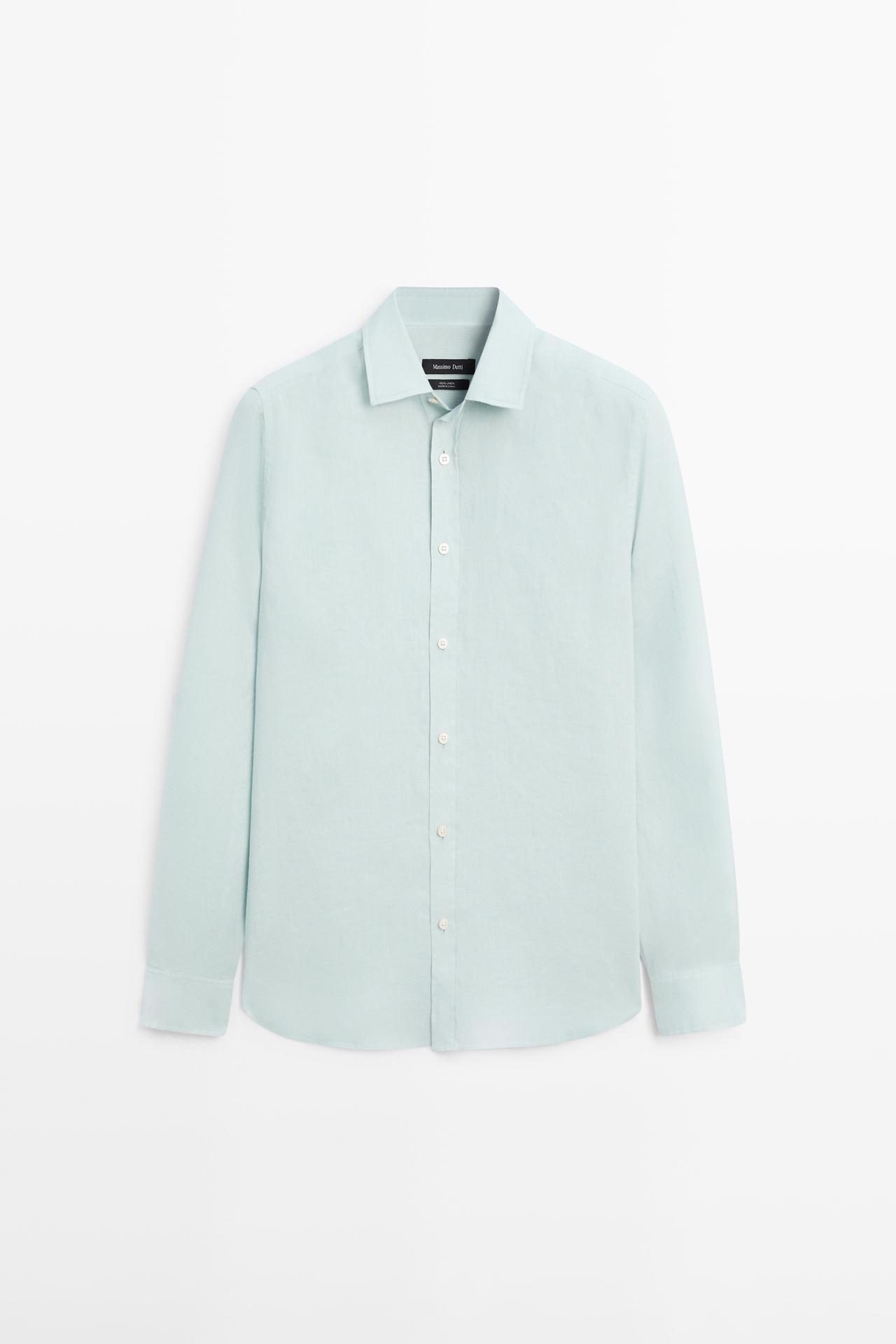 Massimo Dutti - Heren - Slim-Fit Overhemd Van 100% Linnen - Licht Groen - Xl