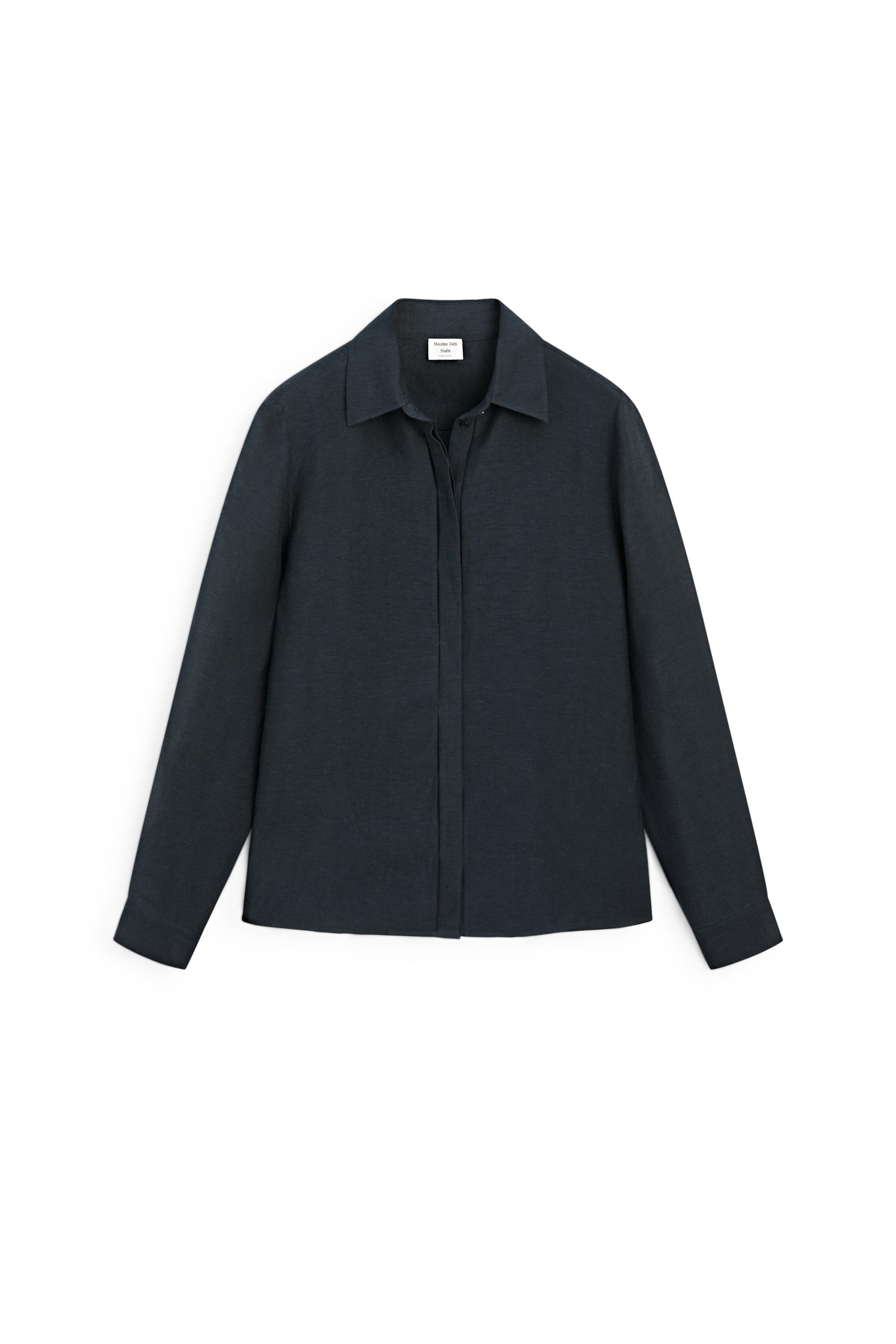 STUDIO semi-sheer flowing shirt — NAVY BLUE