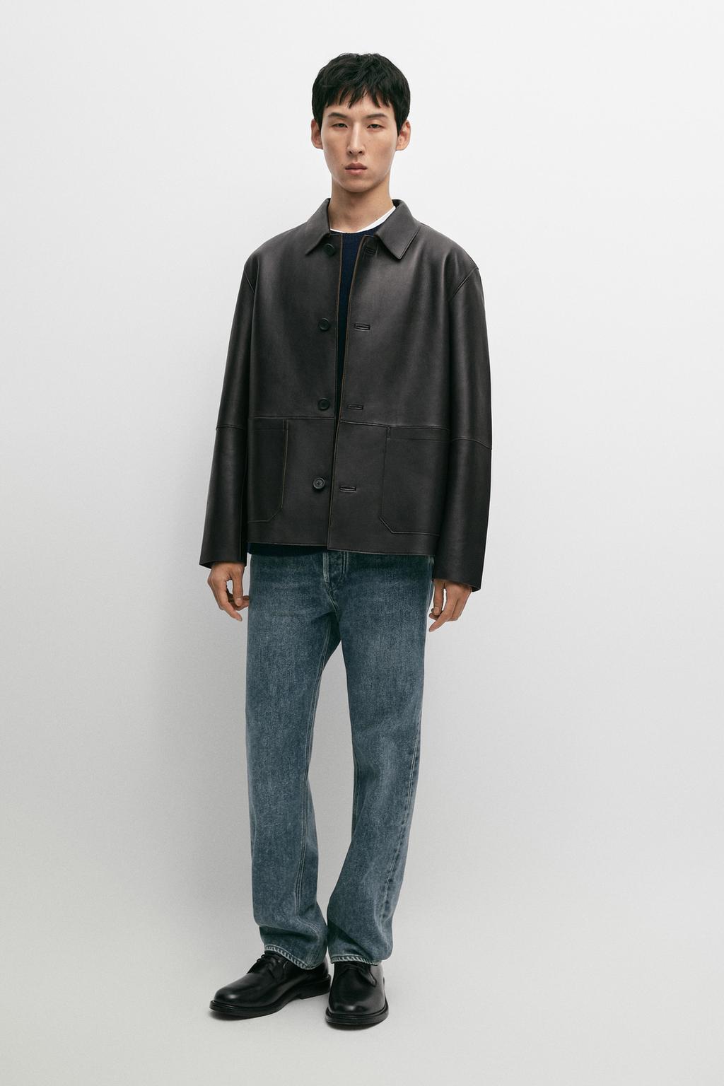 Massimo Dutti Düymə detallı nappa dəri gödəkçə