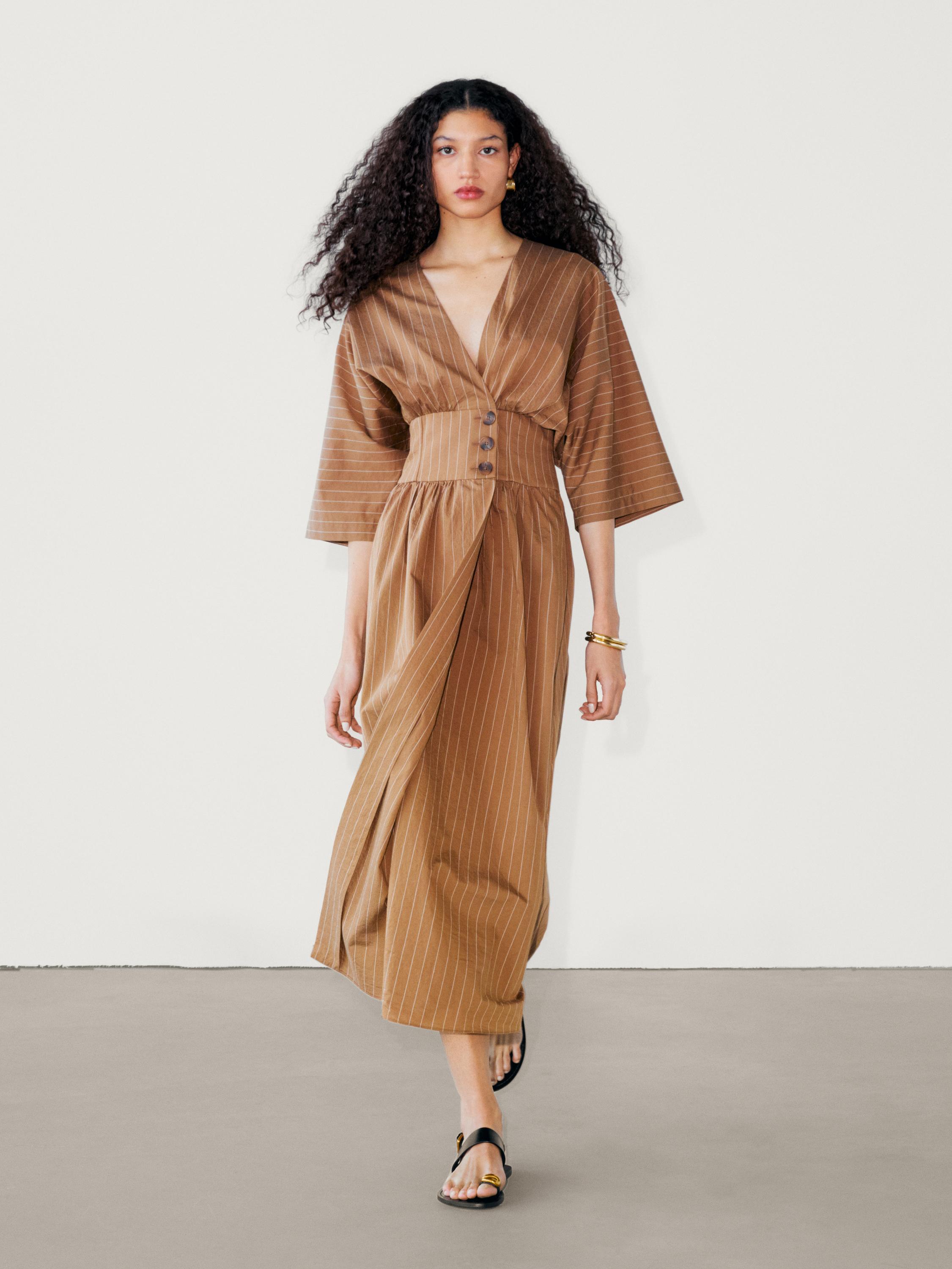 Stripe print poplin dress