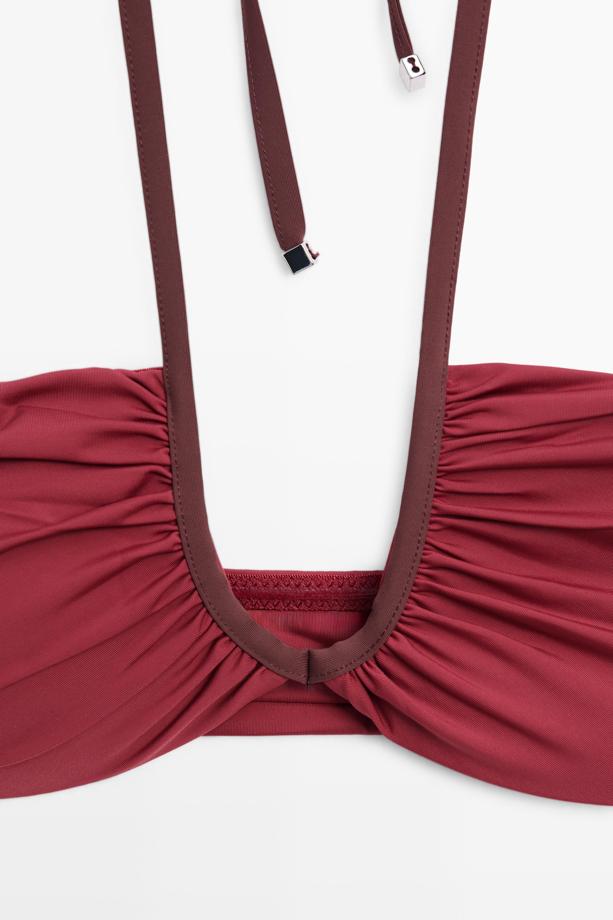 Bikini top with contrast gathered detail — PINK