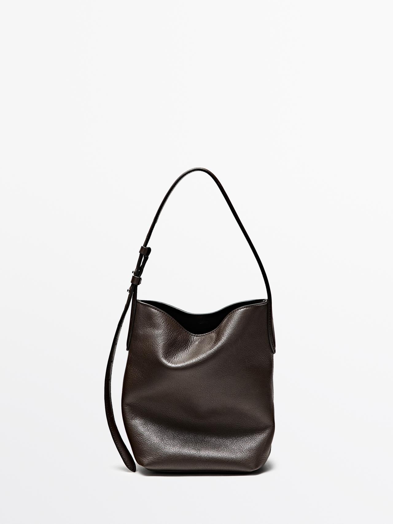 Massimo Dutti - Dames - Nappaleren Buideltas - Bruin - 01
