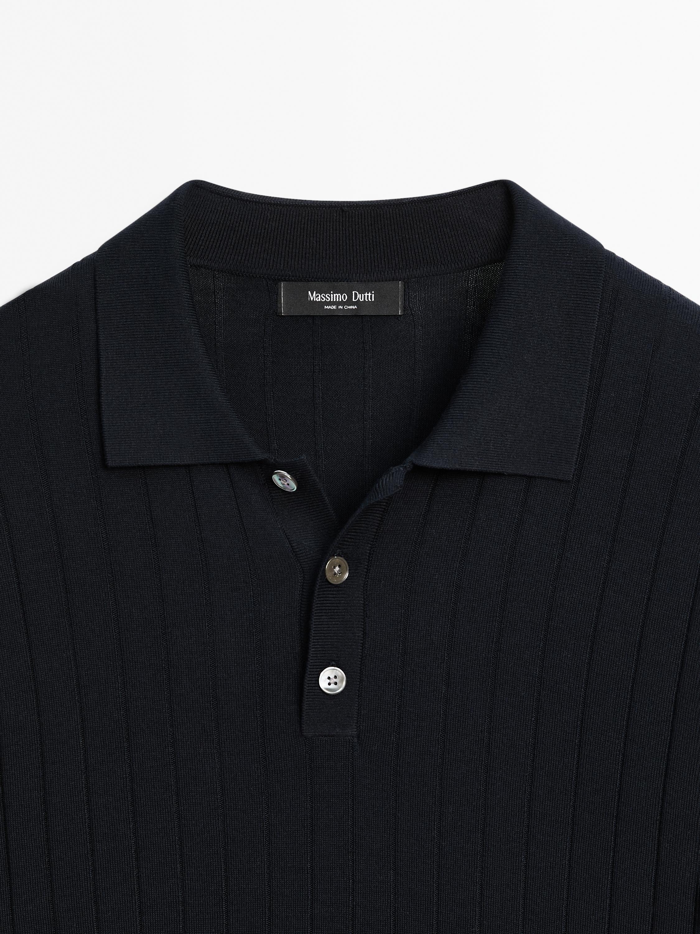 Ribbed knit polo shirt