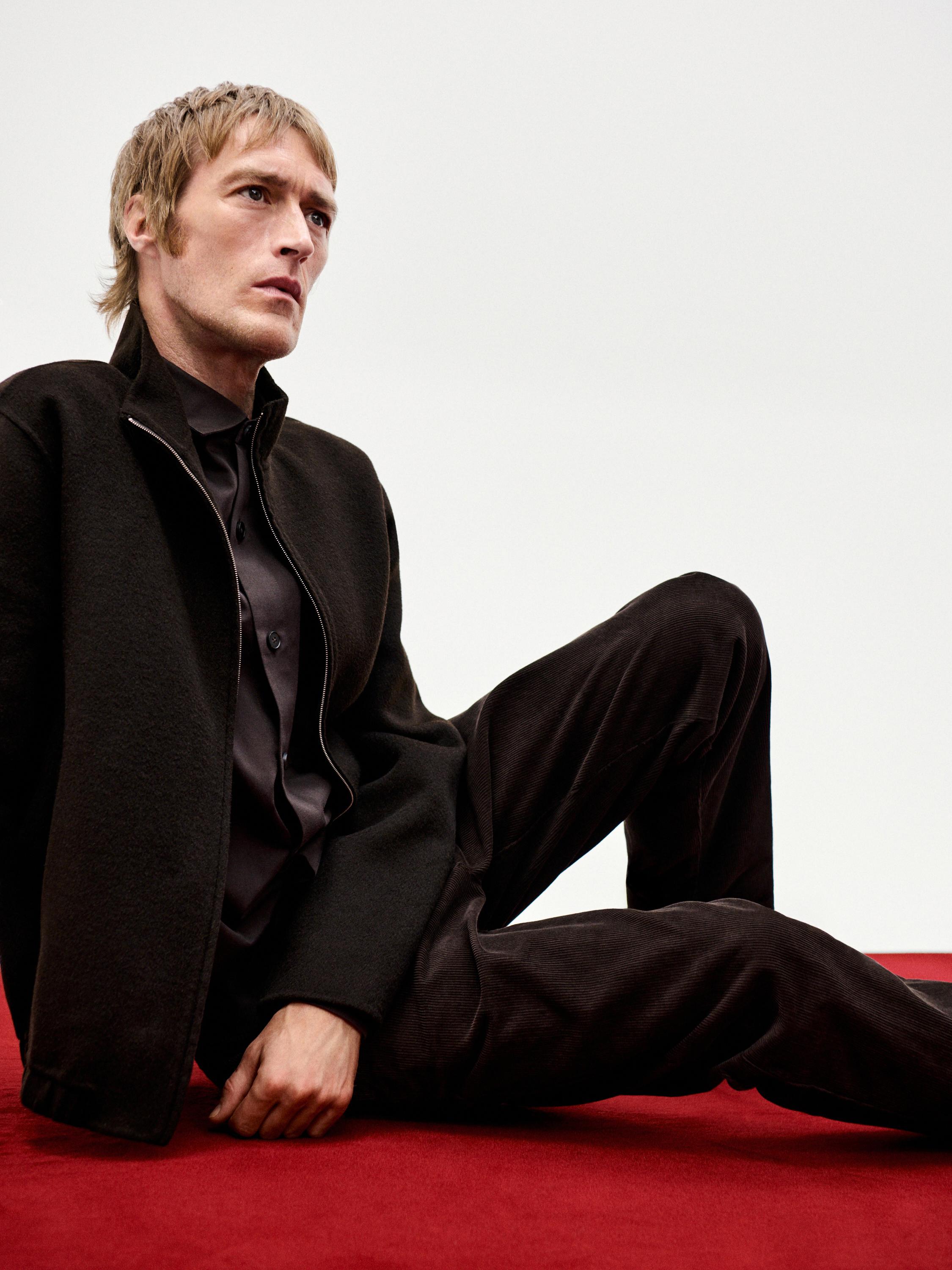 Wool blend high neck jacket — Chocolate