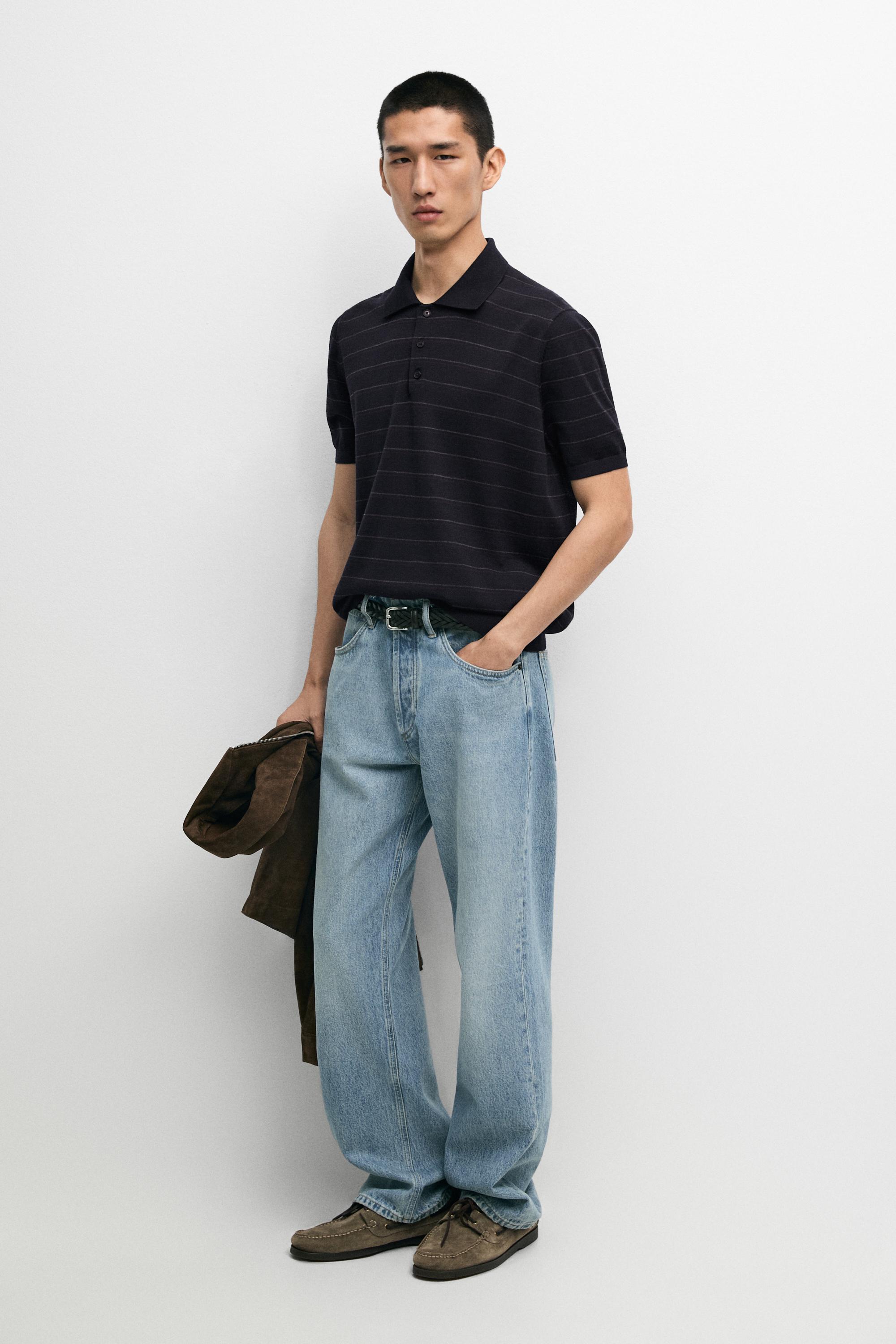 Maglia A Polo A Maniche Corte A Righe - Blu Marino - M - Massimo Dutti - Male-image