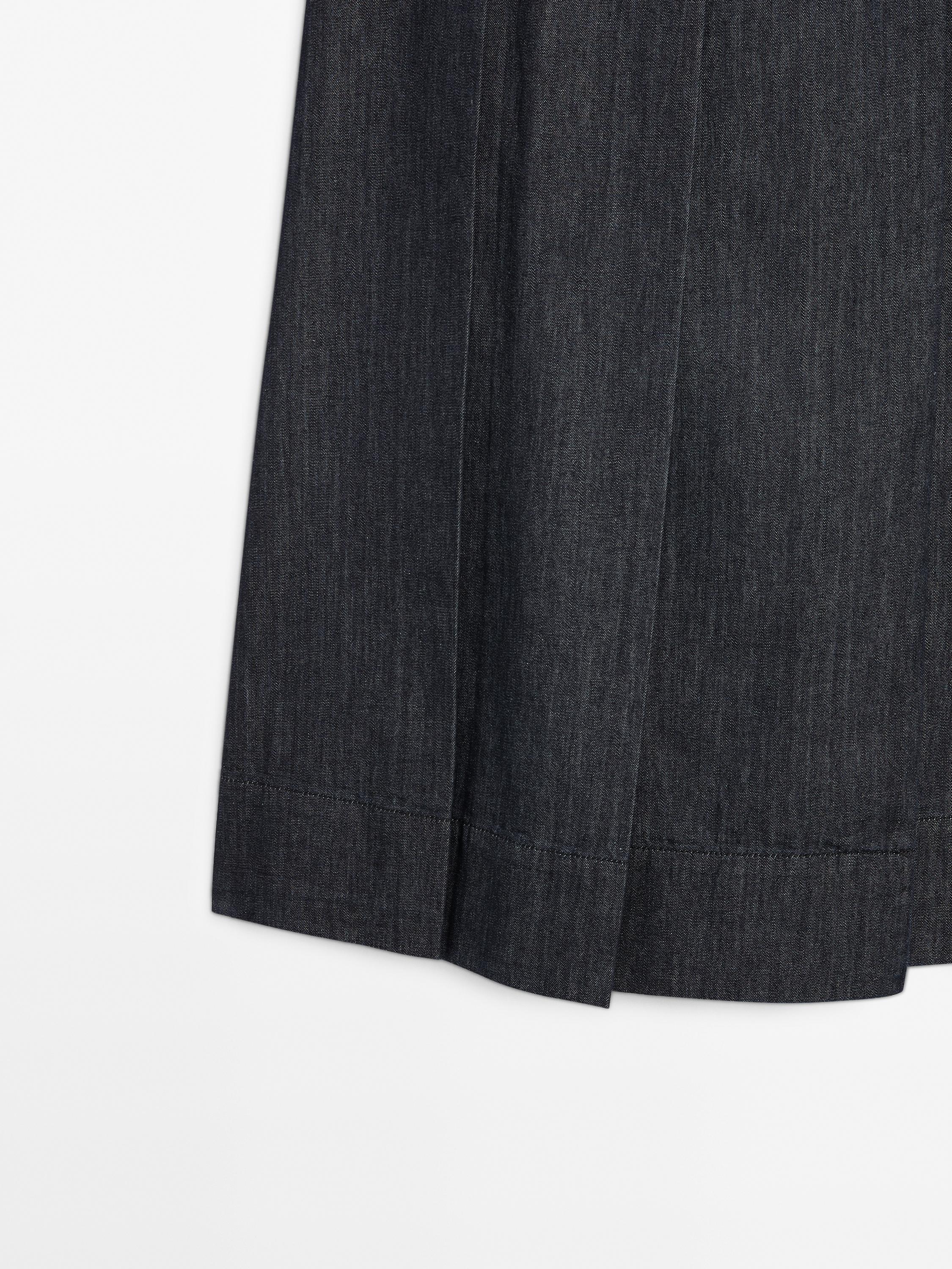 Cotton denim midi skirt
