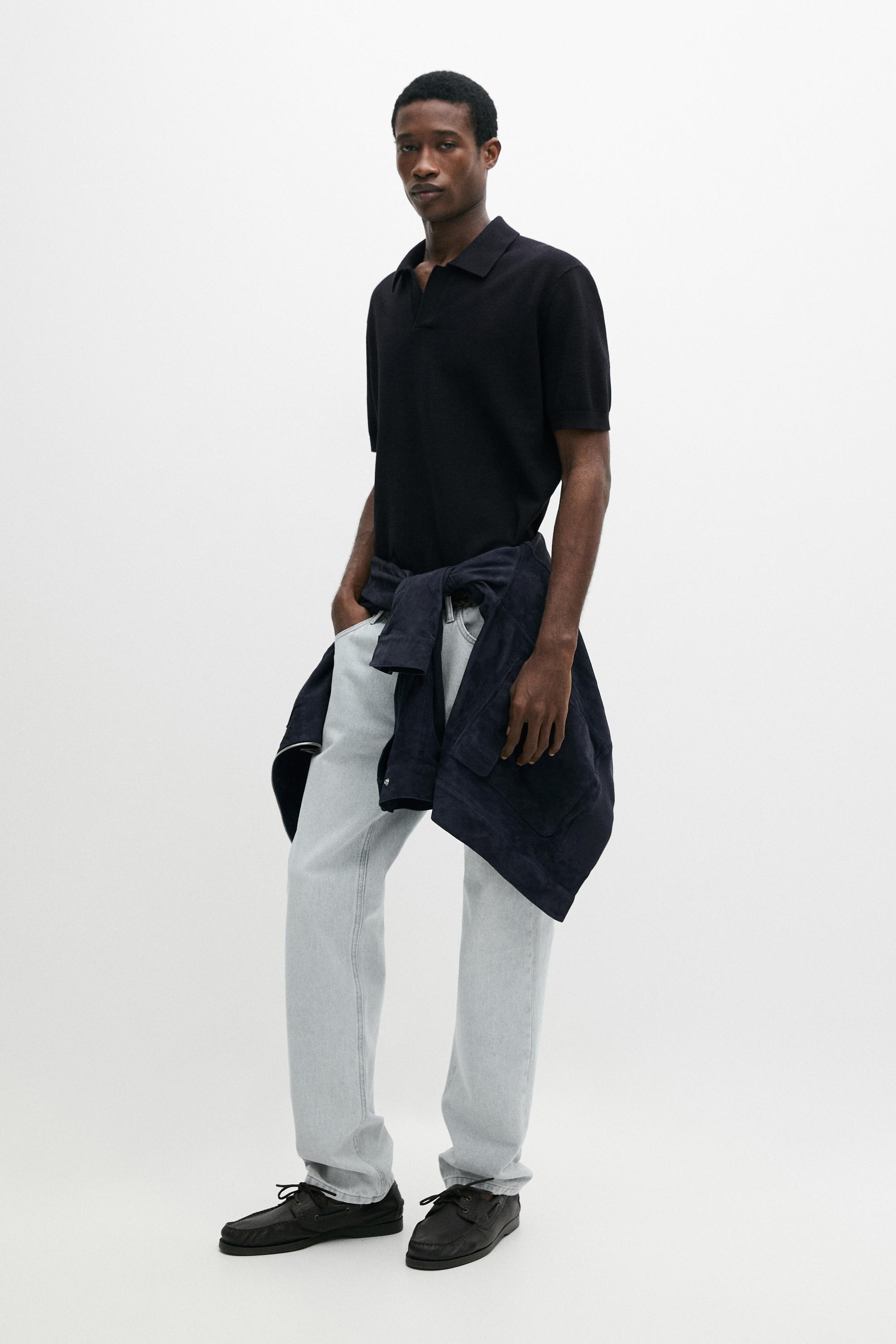 100% cotton knit polo sweater — NAVY BLUE
