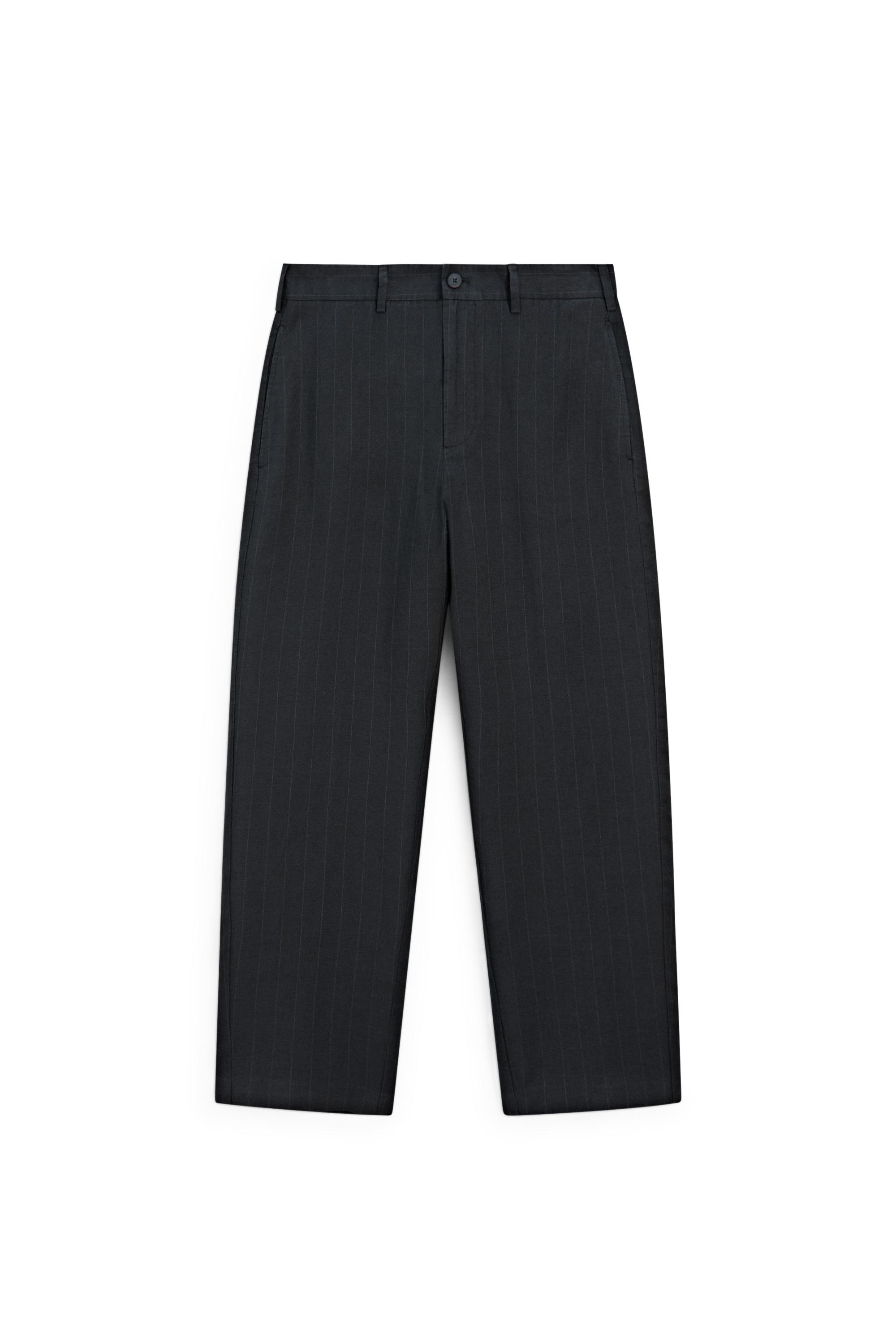 Linen trousers with striped detail — NAVY BLUE