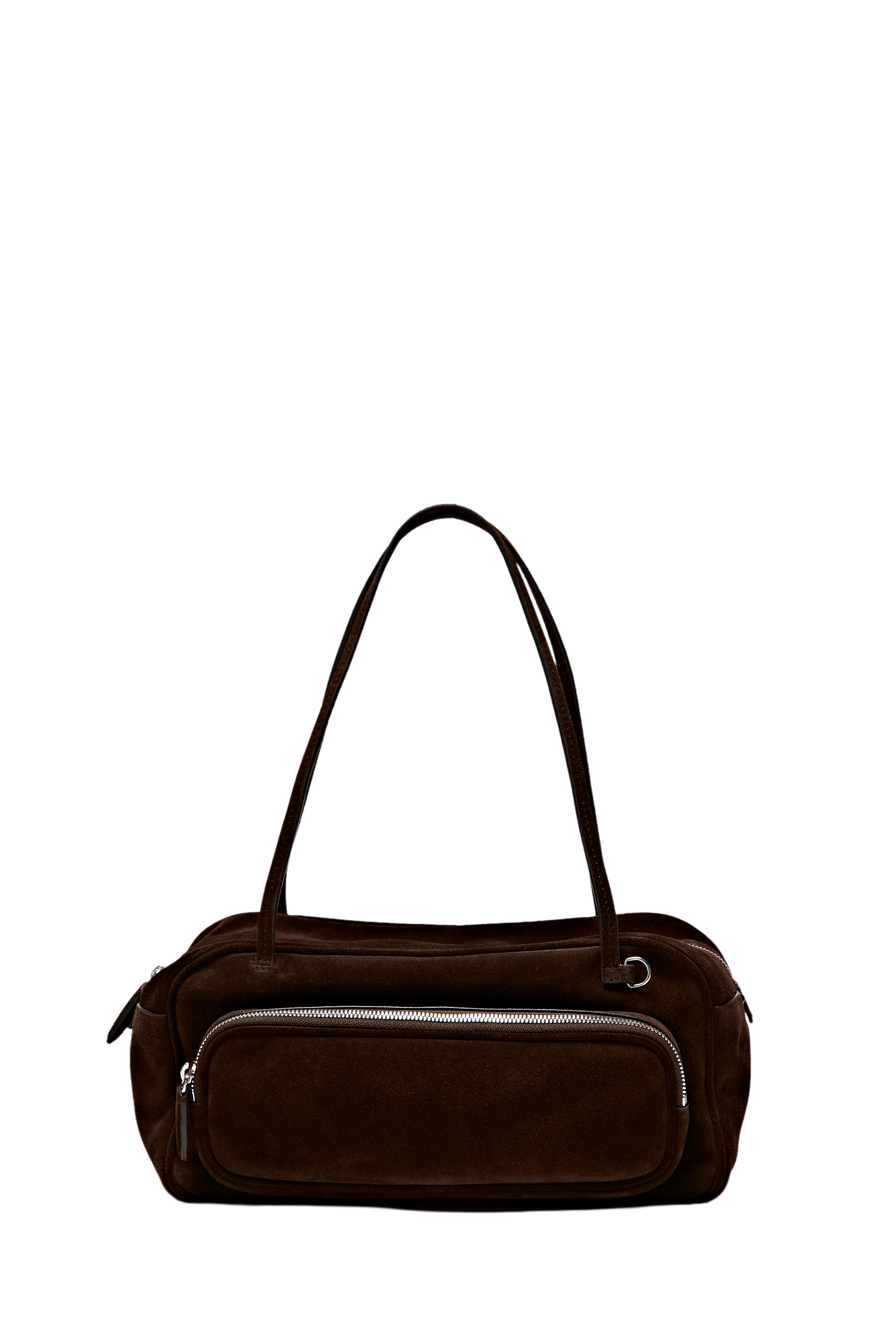 Massimo Dutti Orta boy süet deri bowling çanta görsel 5