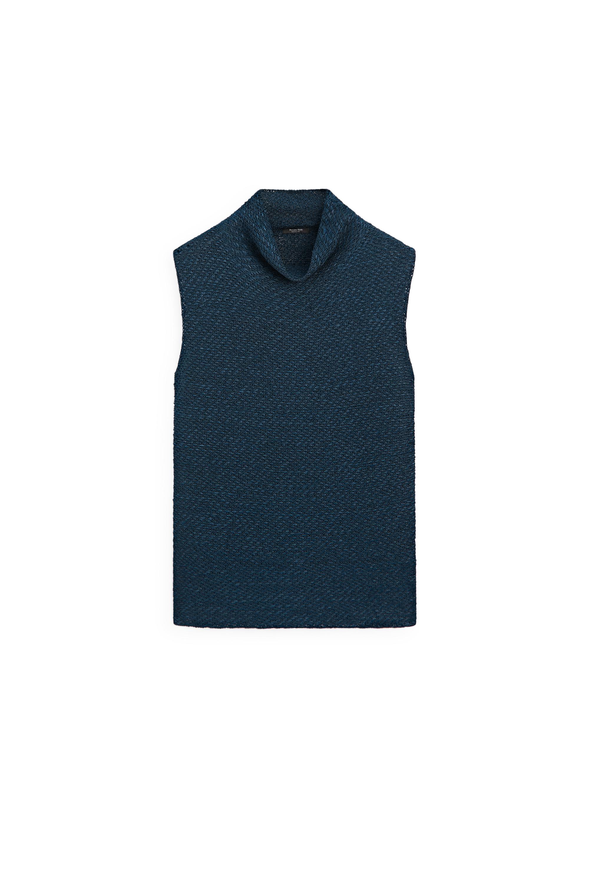 Cotton blend roll neck top — Dark Blue