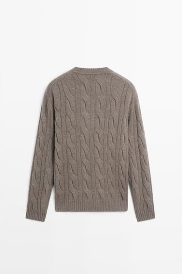 100% cashmere cable knit sweater — DARK KHAKI 6