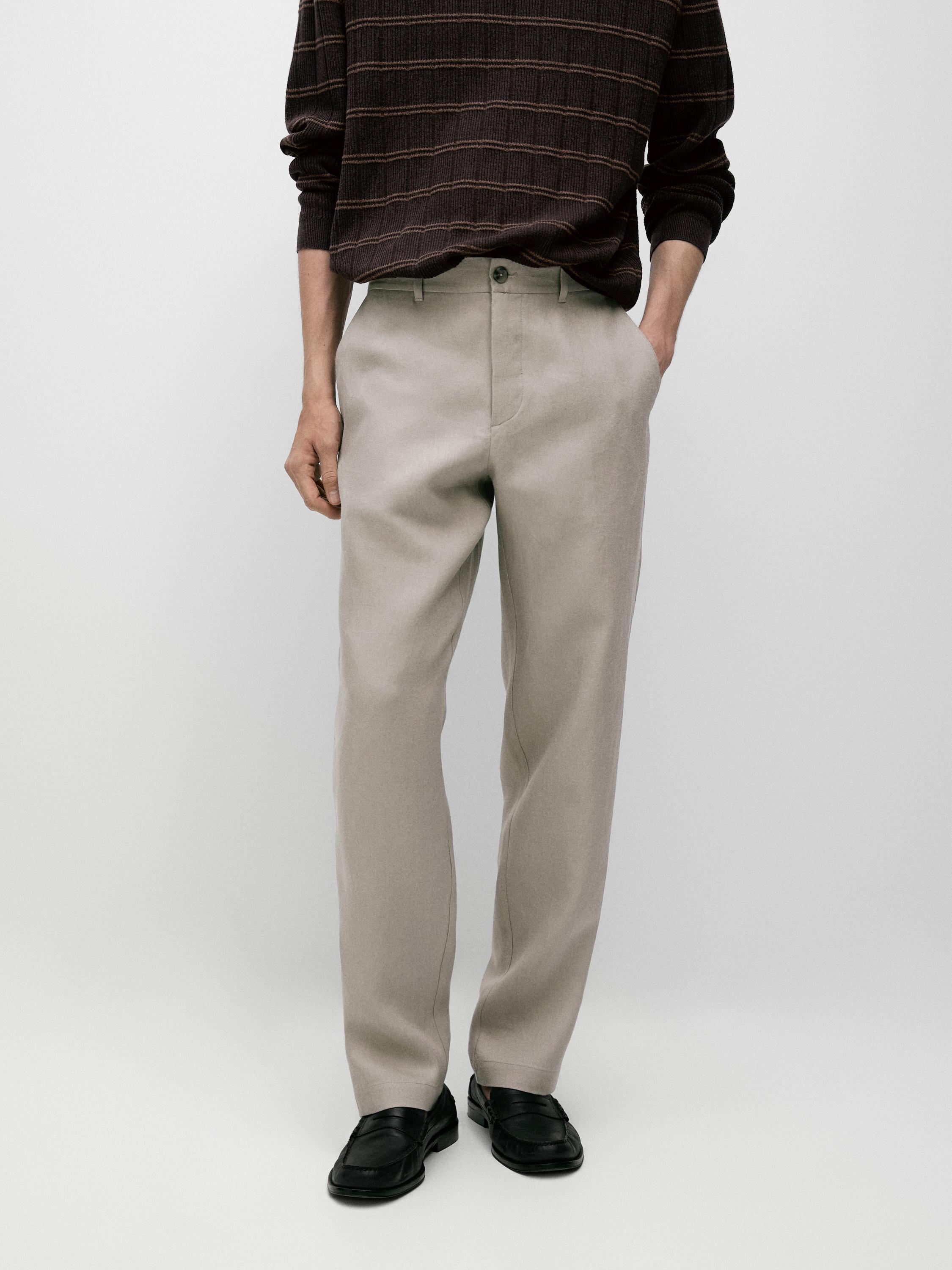 Tapered fit linen pants — BEIGE