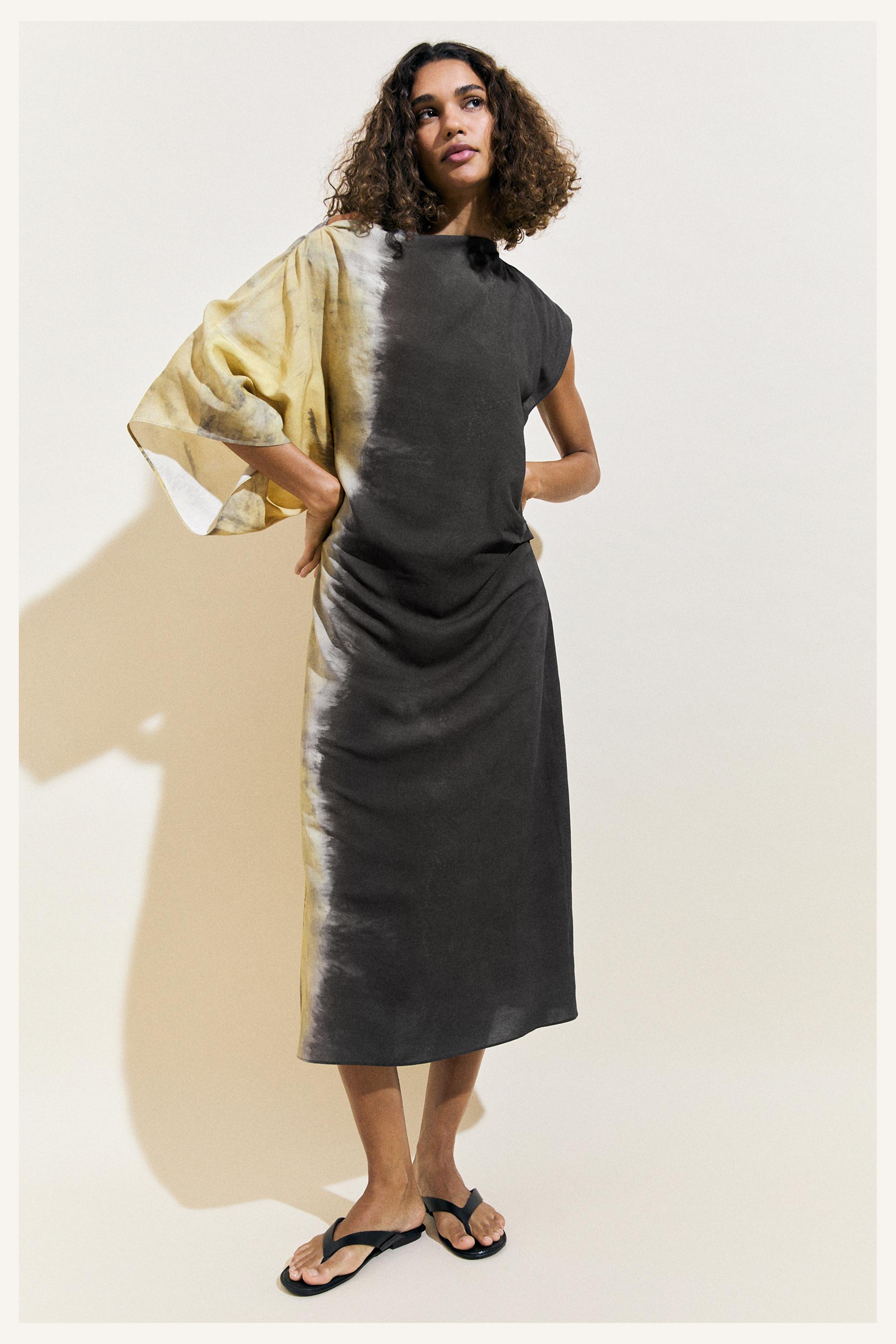 Tie-dye print midi dress — GREY BLUE