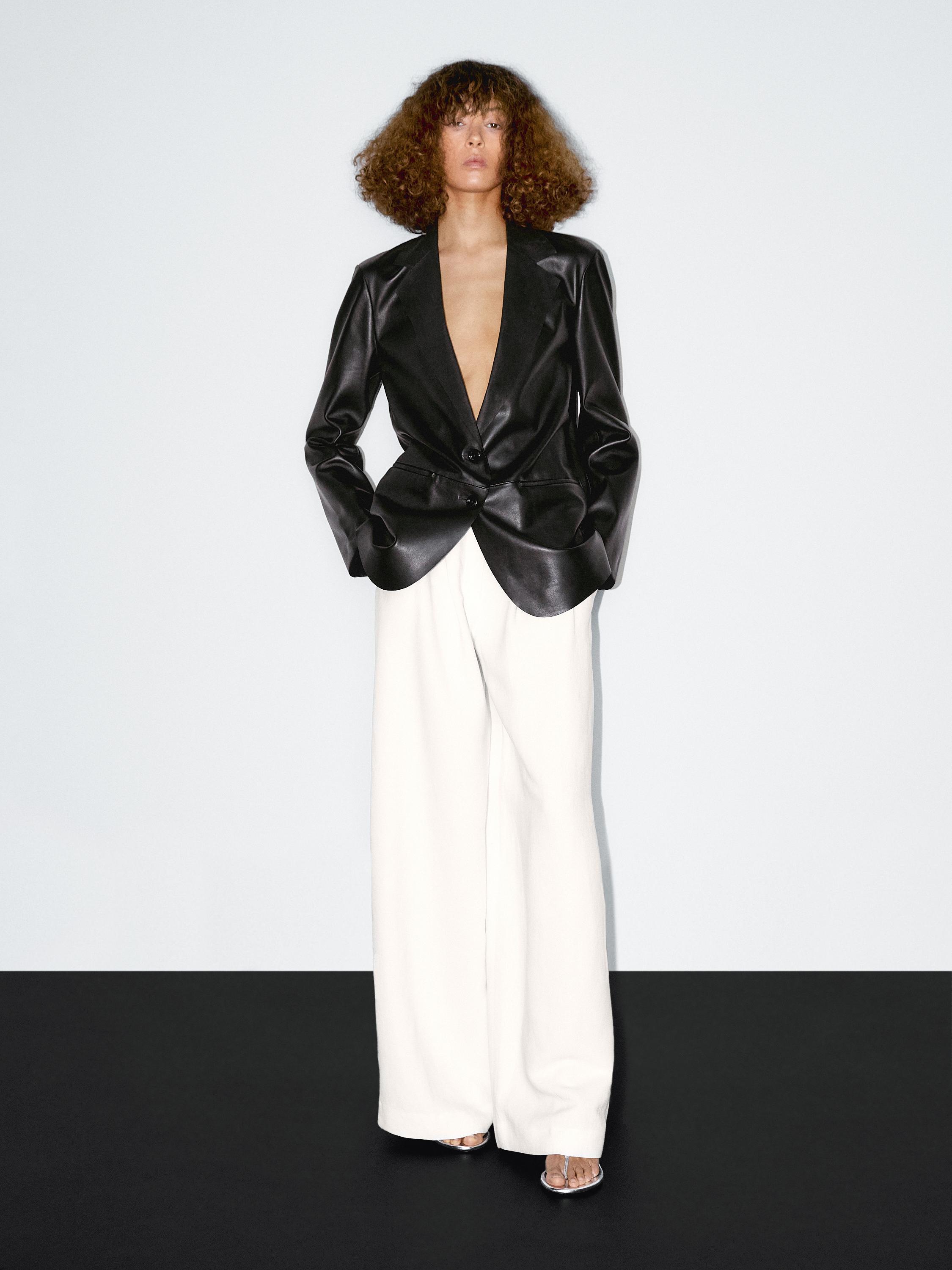 Blazer fluide en cuir nappa