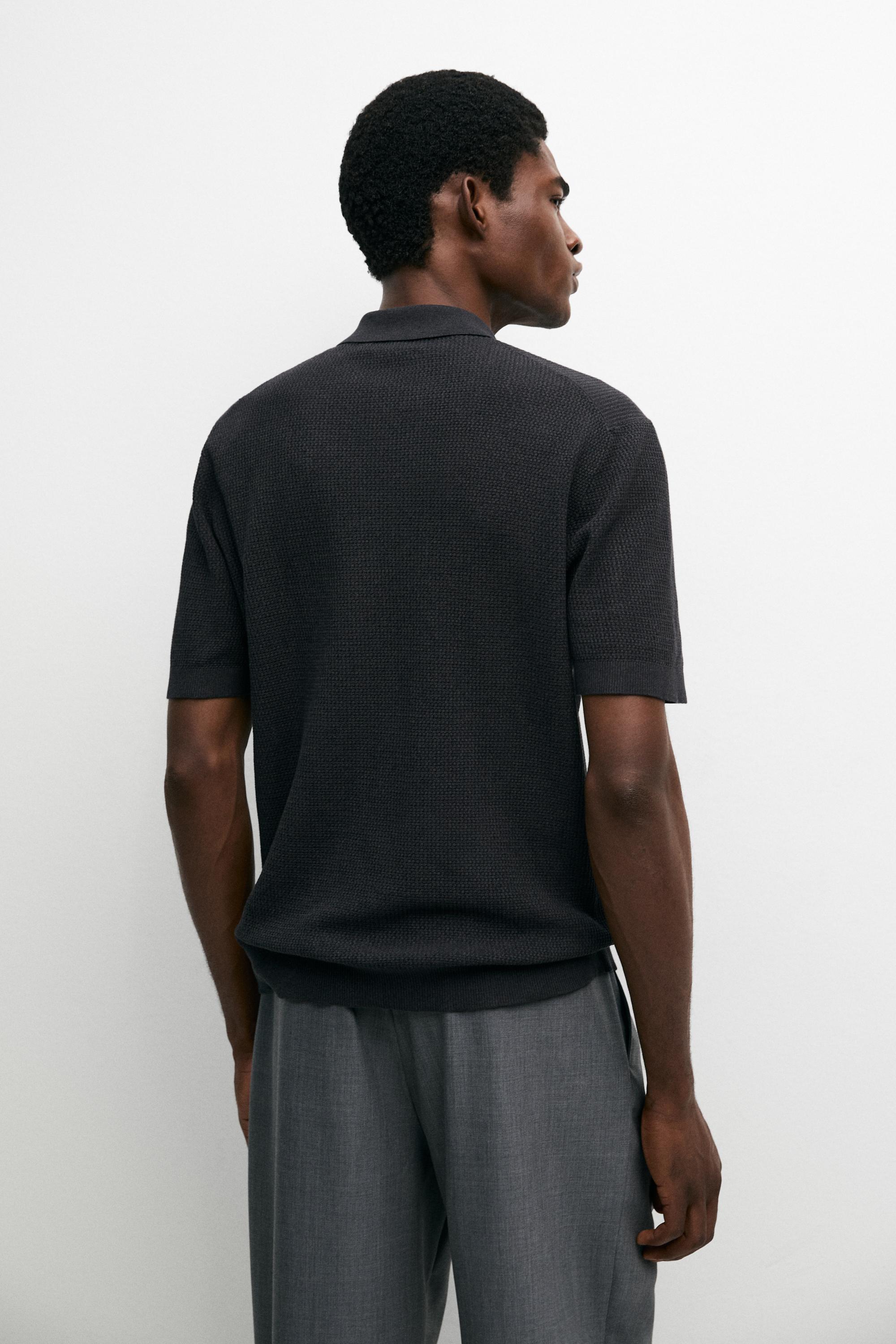 100% cotton button-collar polo shirt — CHARCOAL GREY