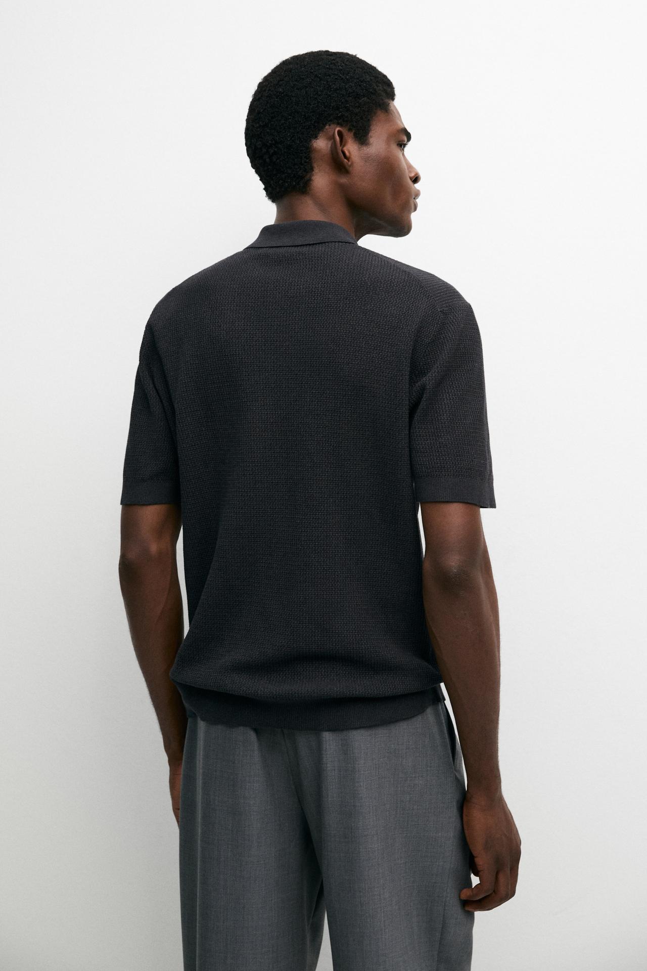 100% cotton button-collar polo shirt — CHARCOAL GREY