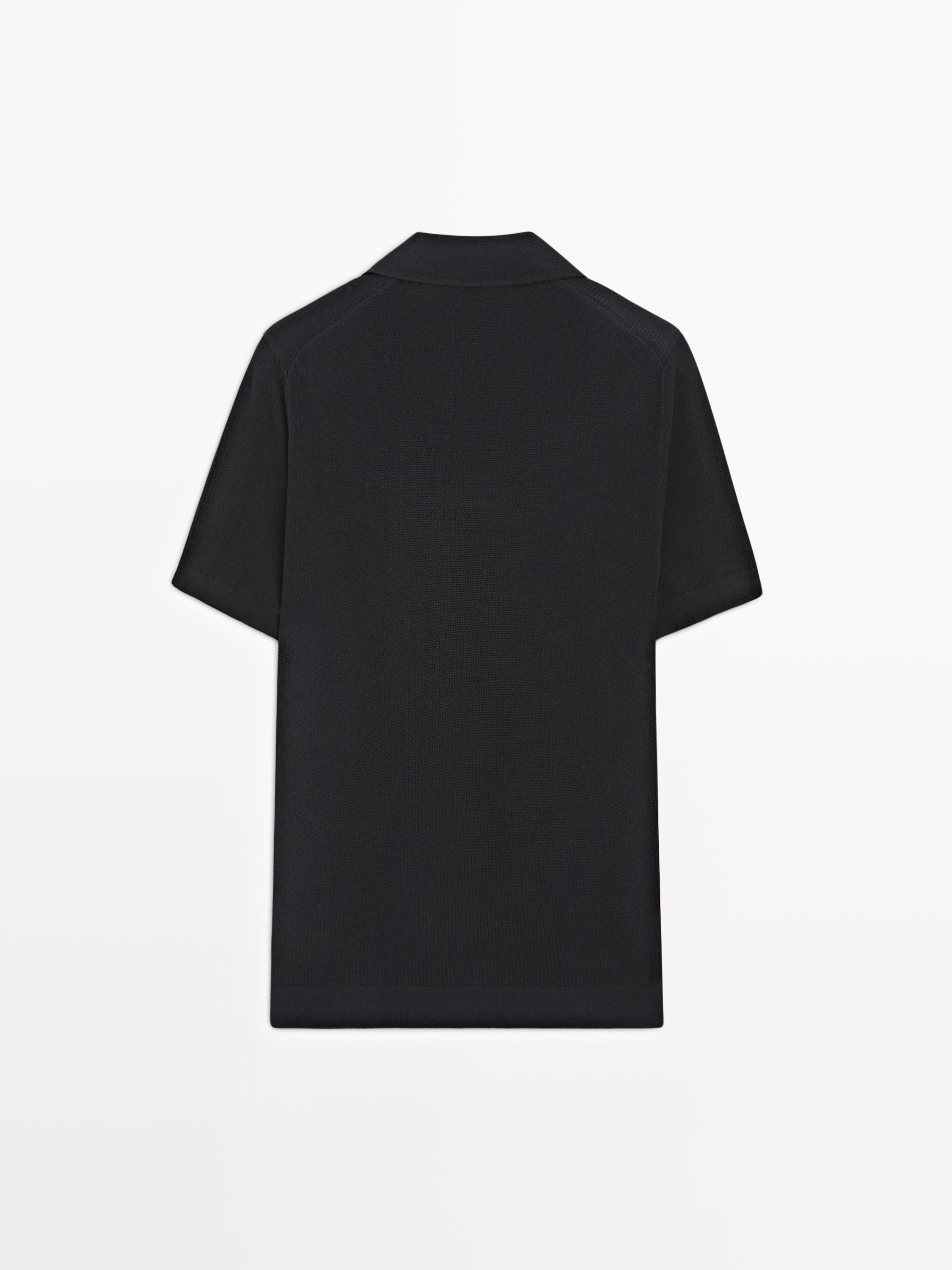 100% cotton knit polo sweater — NAVY BLUE