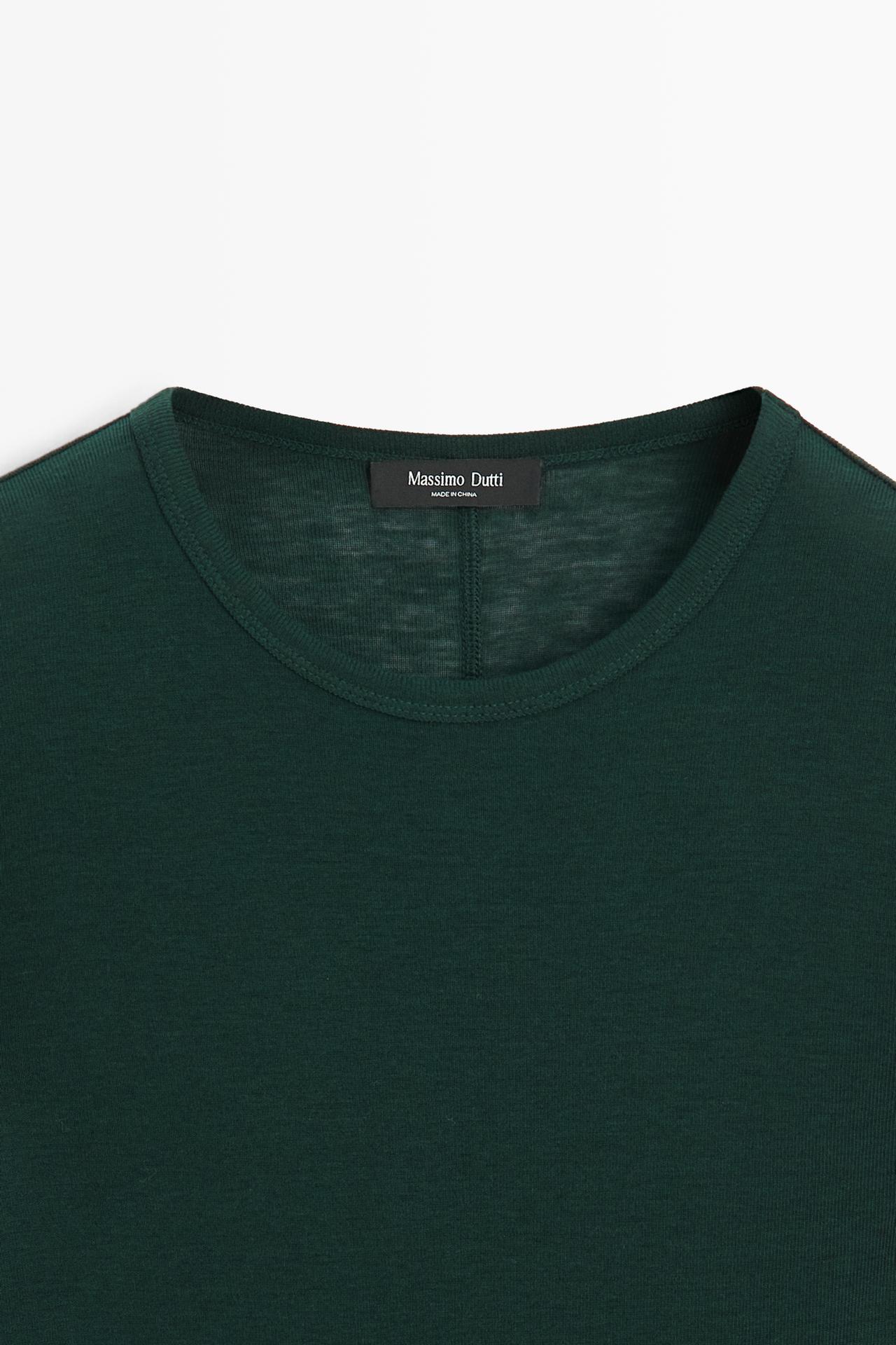 Long sleeve wool-blend T-shirt — BOTTLE GREEN