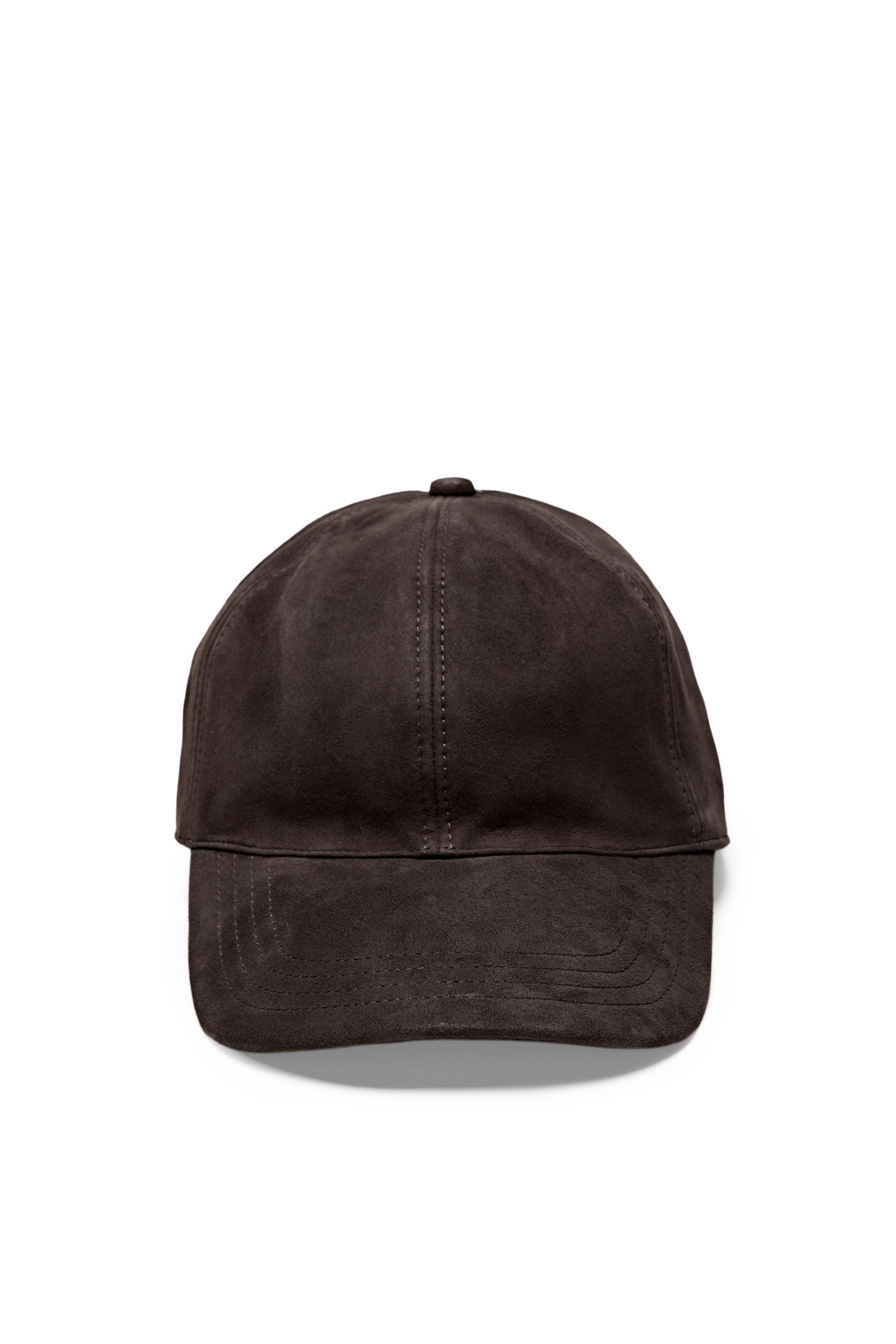 Suede leather cap — BROWN