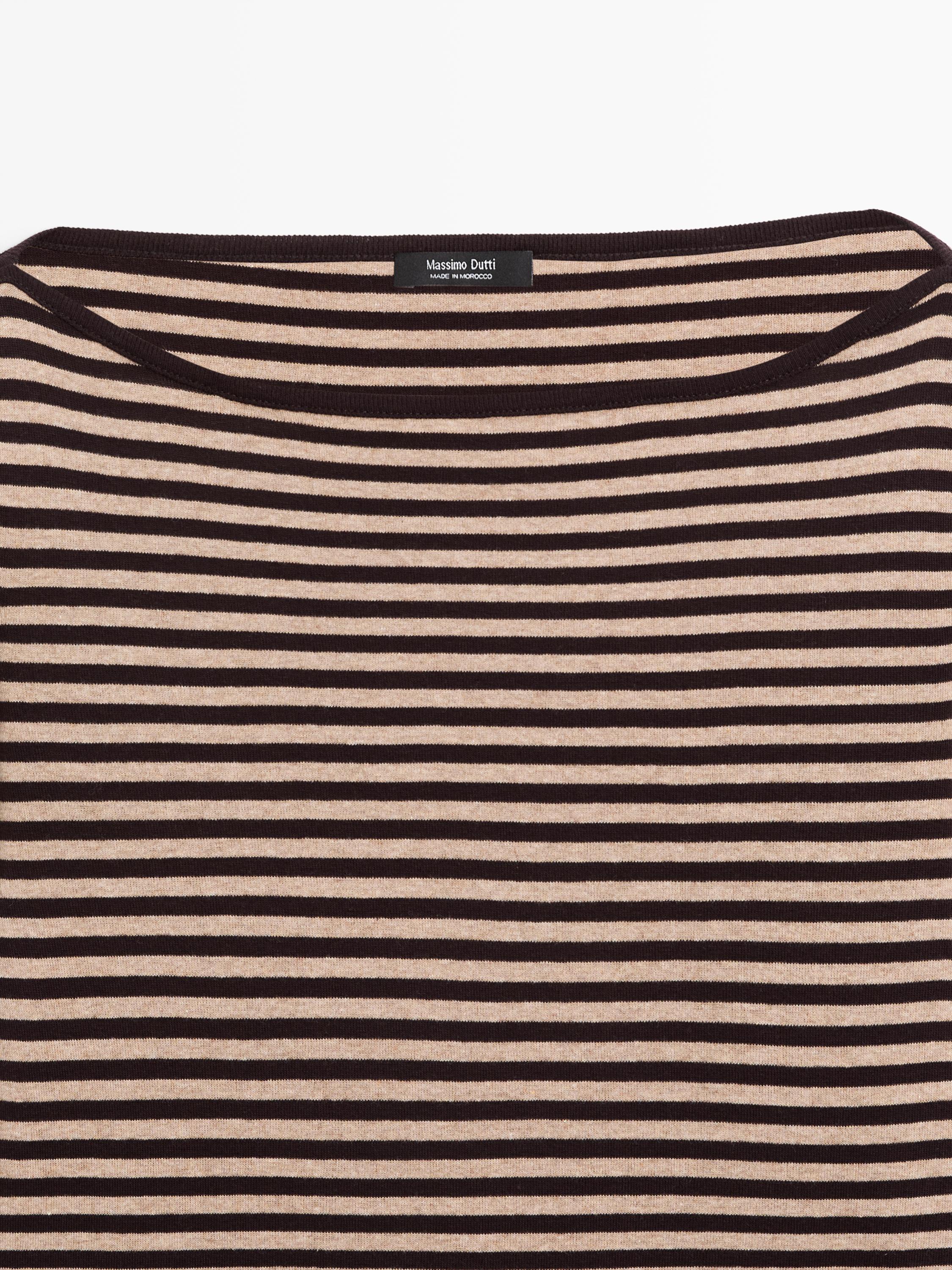 Striped long sleeve cotton T-shirt — BROWN