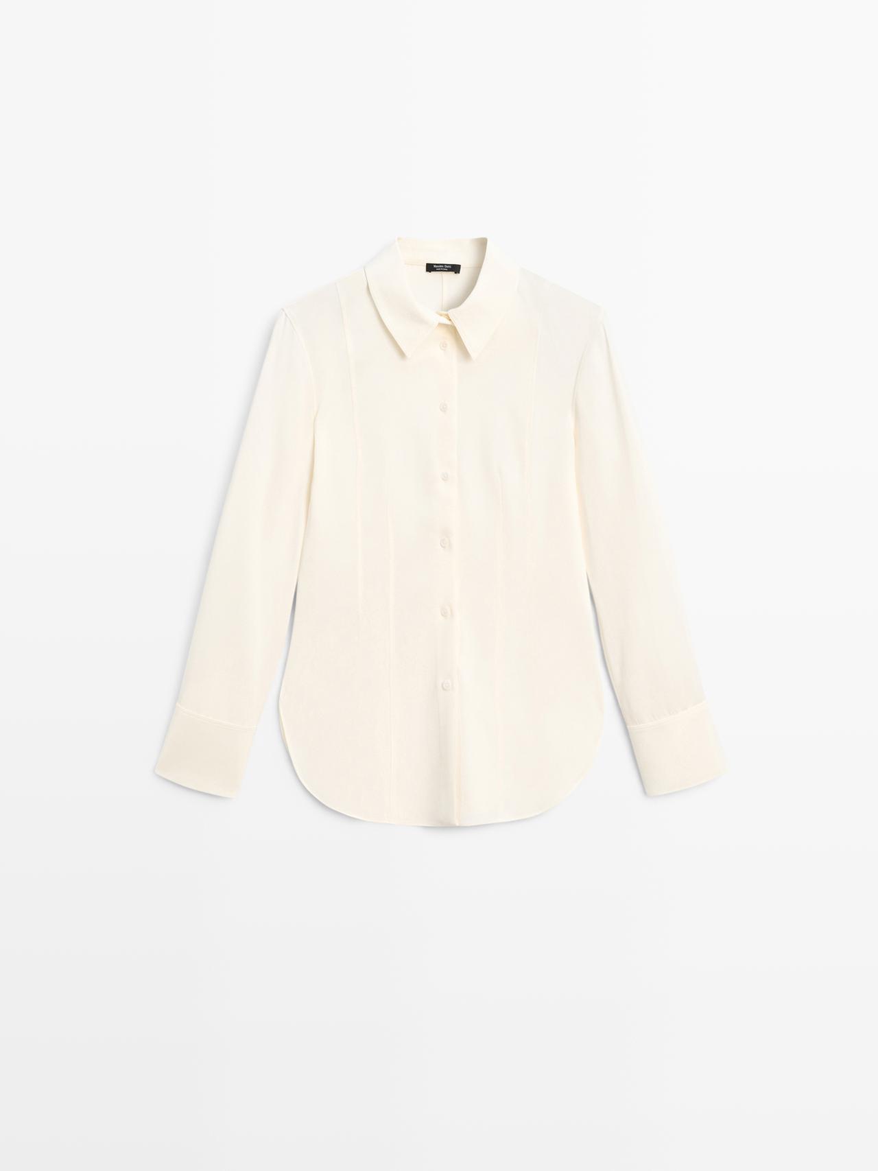 Massimo Dutti - Dame - Fluid Fitted Shirt - Råhvid - S