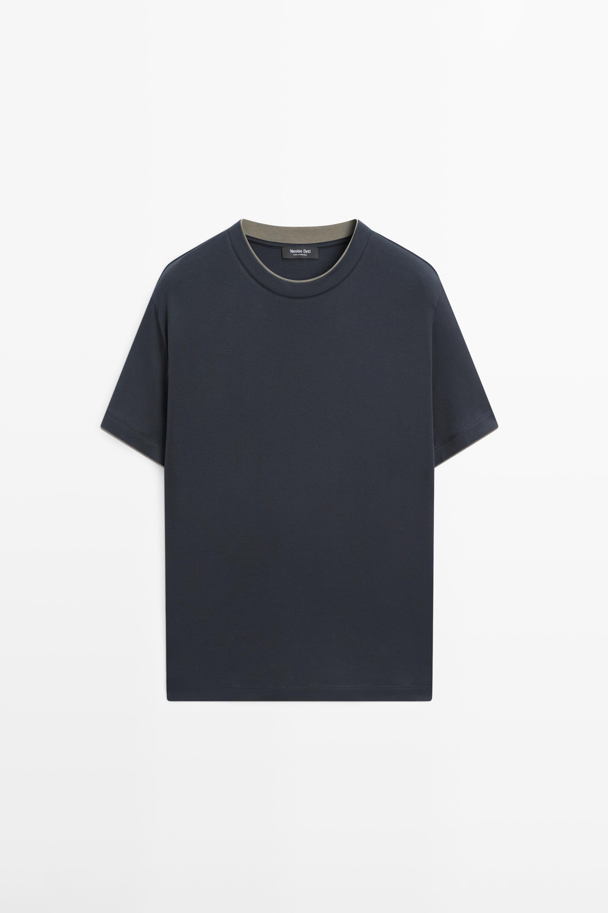 100% cotton T-shirt with contrast neckline — NAVY BLUE