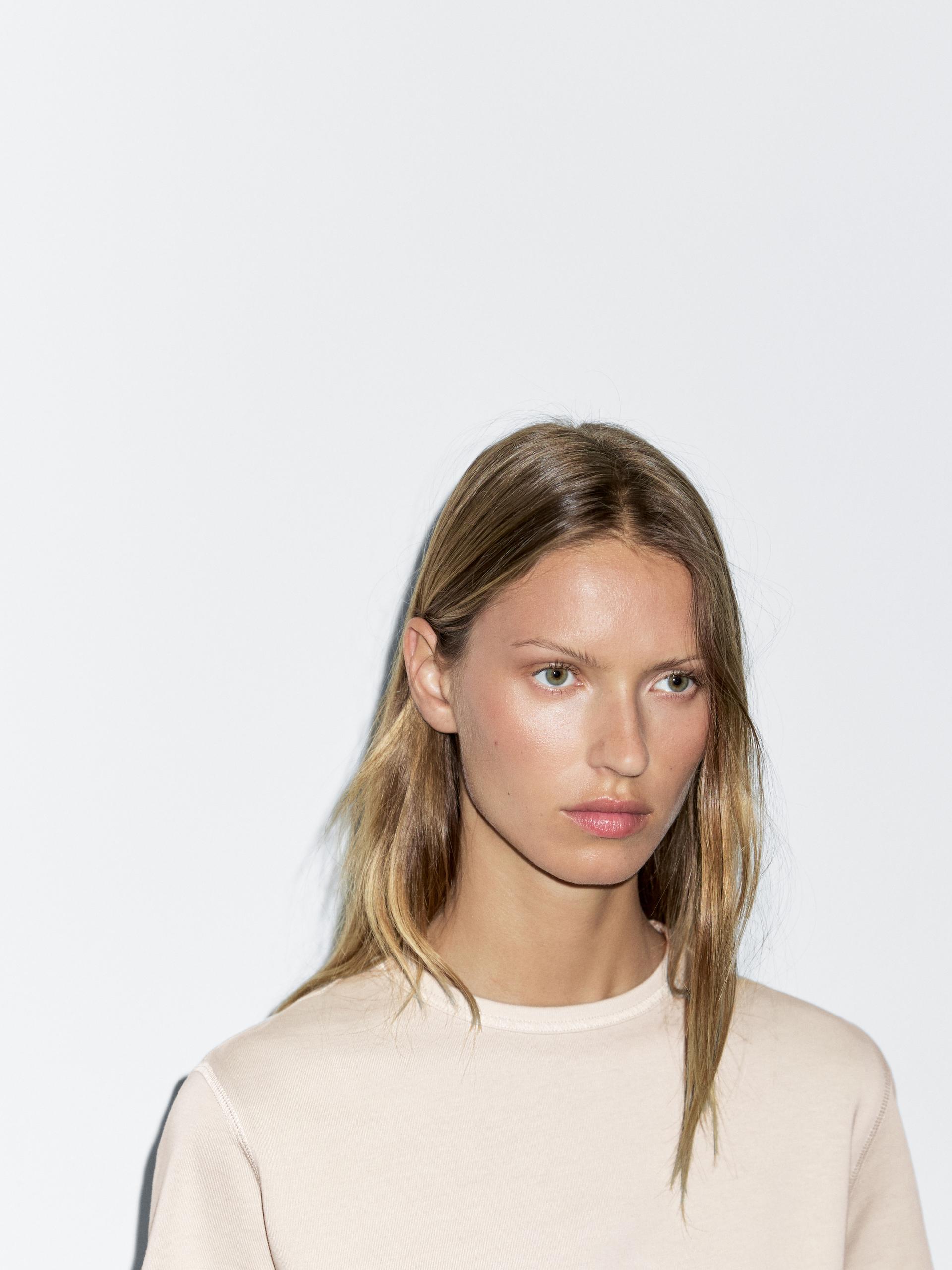 Koszulka Z Mieszanki Bawełny Z Krótkim Rękawem - Popielaty - Xl - Massimo Dutti - Kobieta