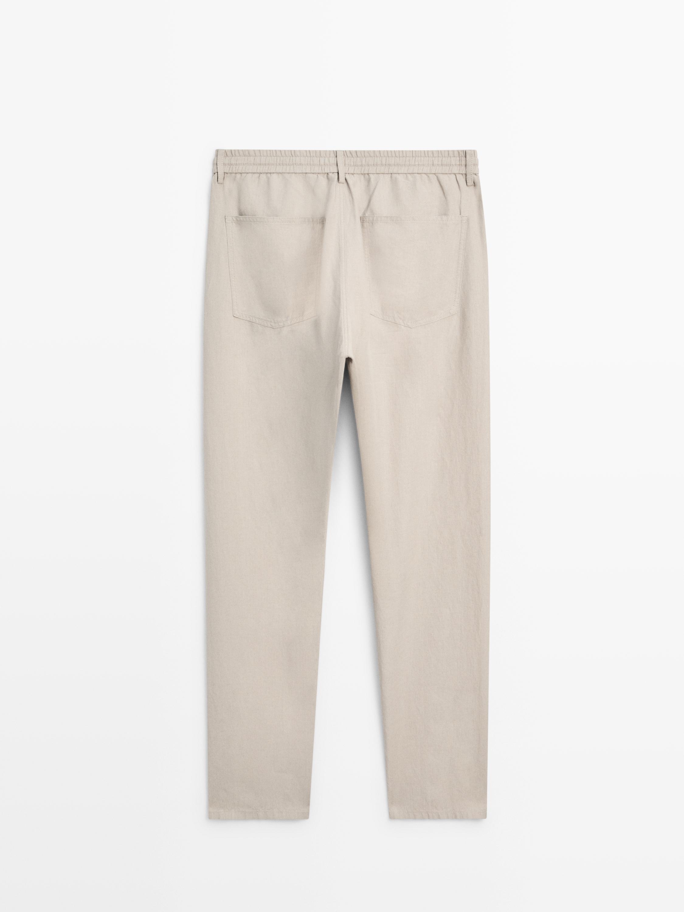 Linen jogger fit trousers — BEIGE