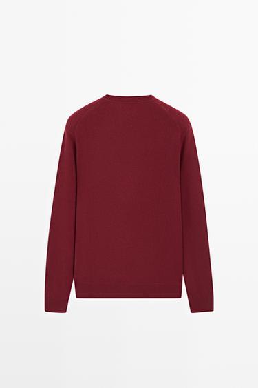 Knit 100% cashmere round neck sweater — DARK PINK 6