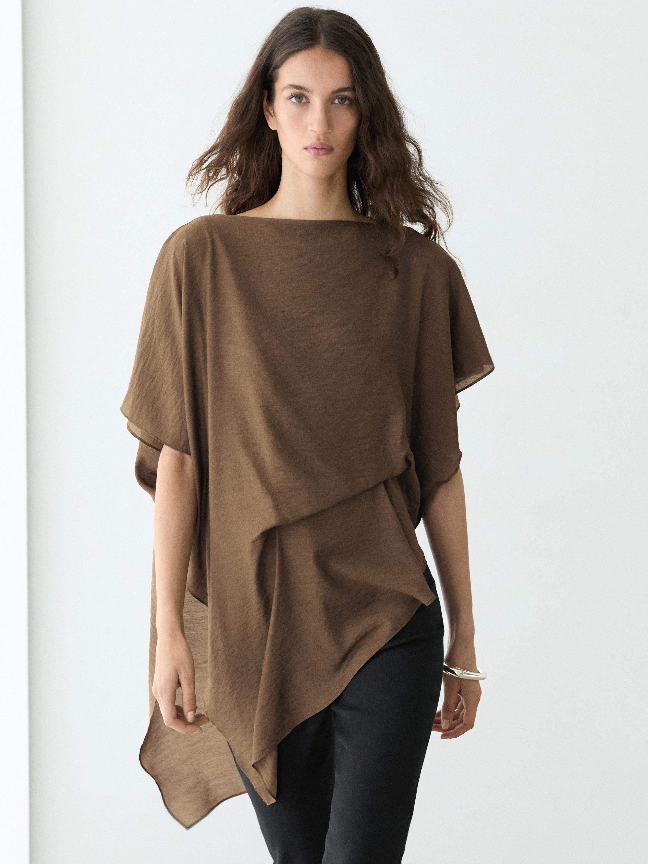 Asymmetric cape-style flowing blouse