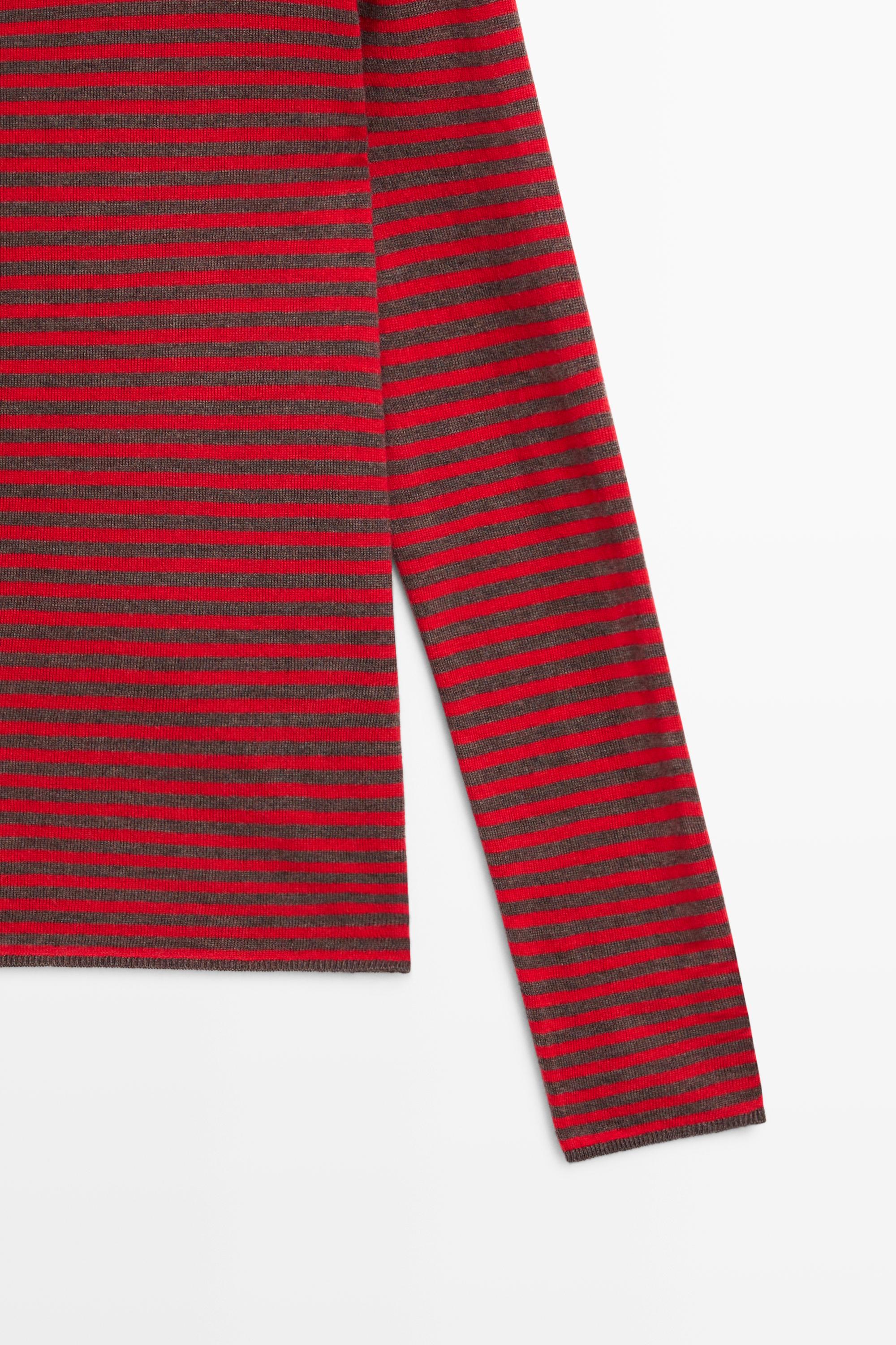 Striped wool-blend knit sweater — RED