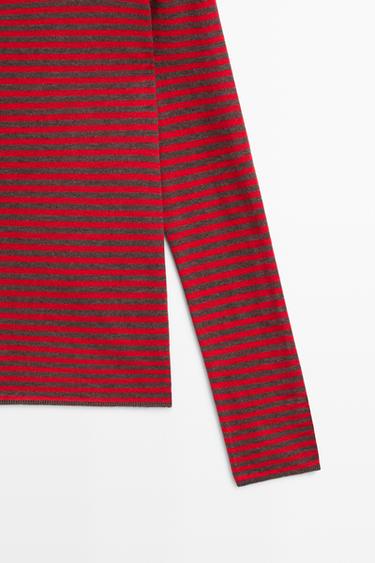 Striped wool-blend knit sweater — RED 7