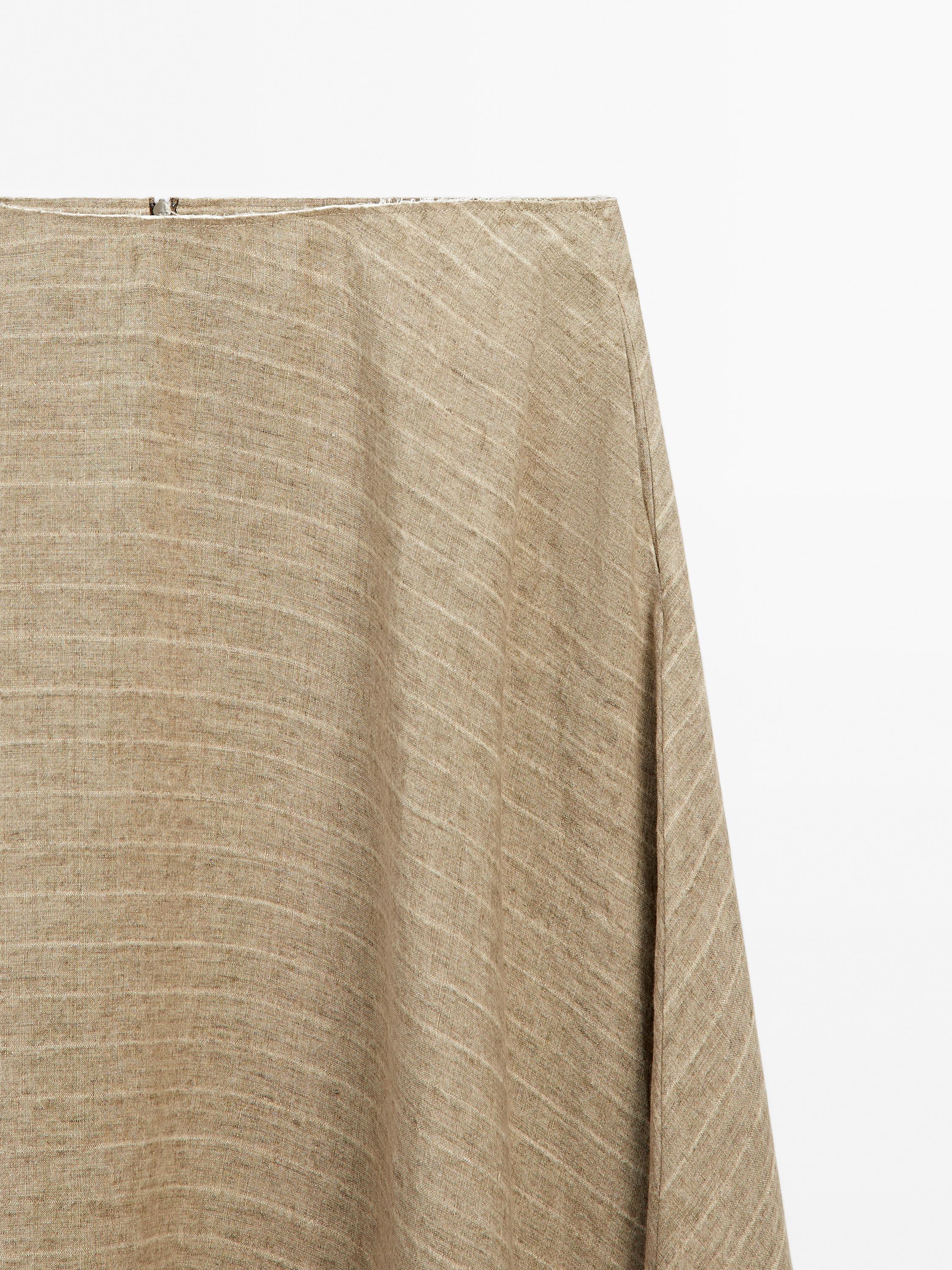 Flounce linen midi skirt with striped detail