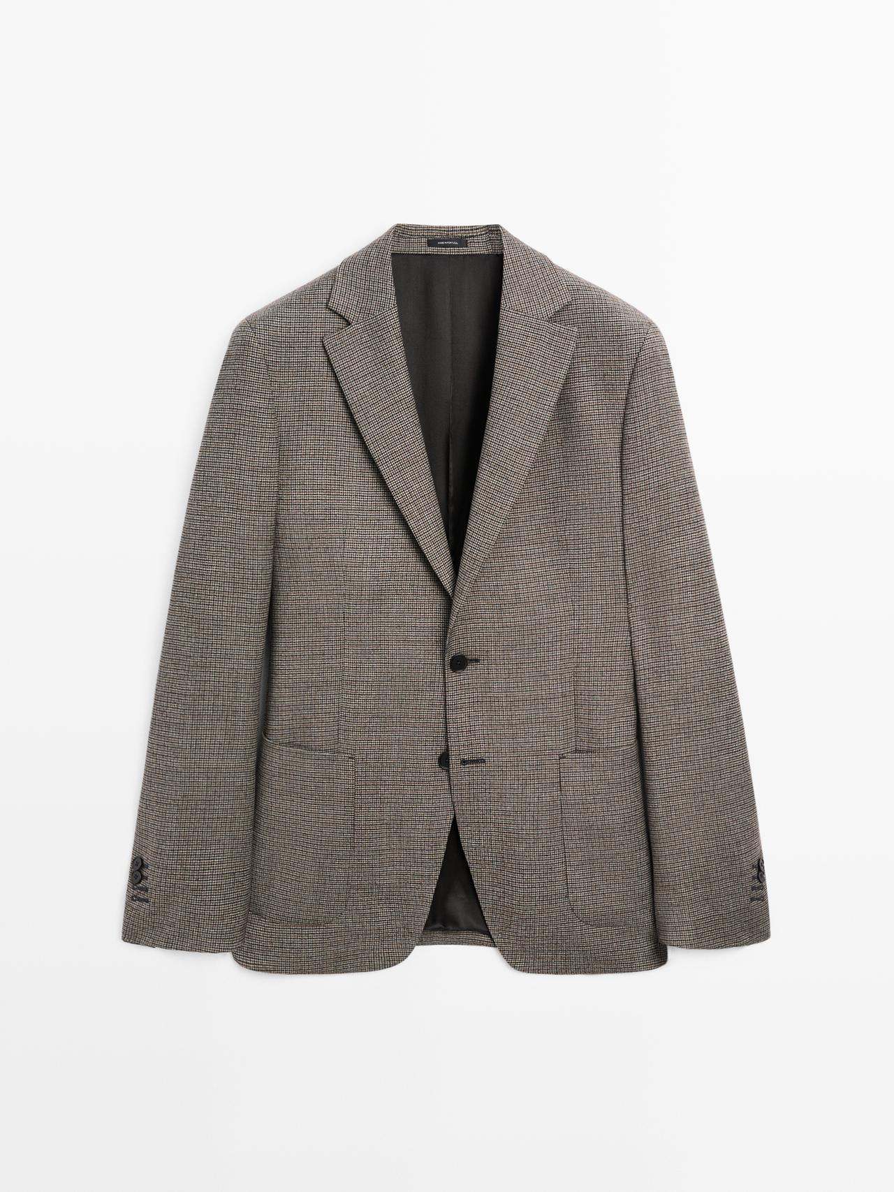 Massimo Dutti - Herre - Blazer Med Hanefjedsmønster - Råhvid - 50