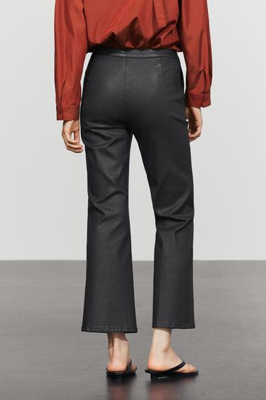Rubberised cropped flare pants — BLACK 8