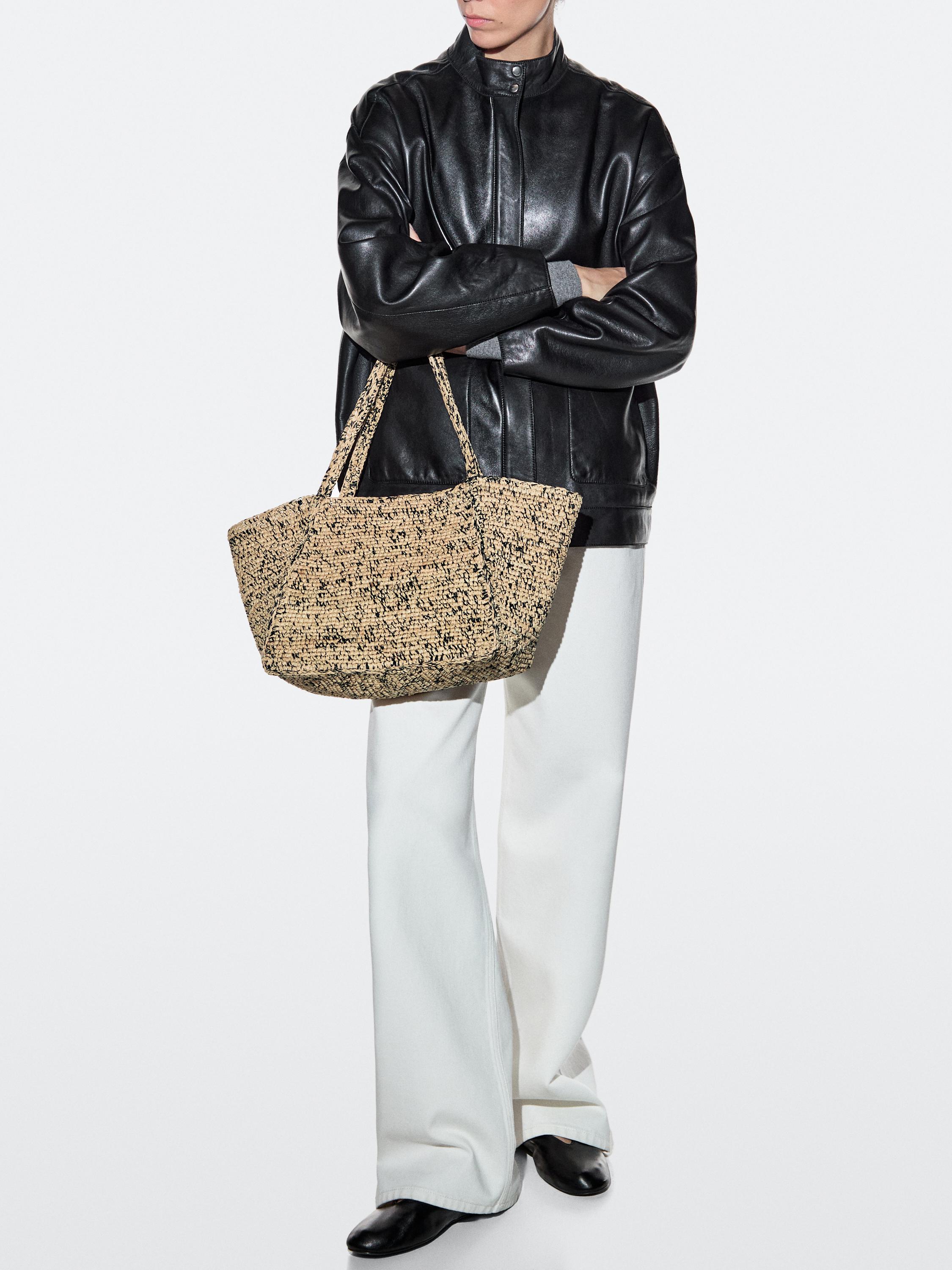100% raffia mid-sized tote bag — GREY