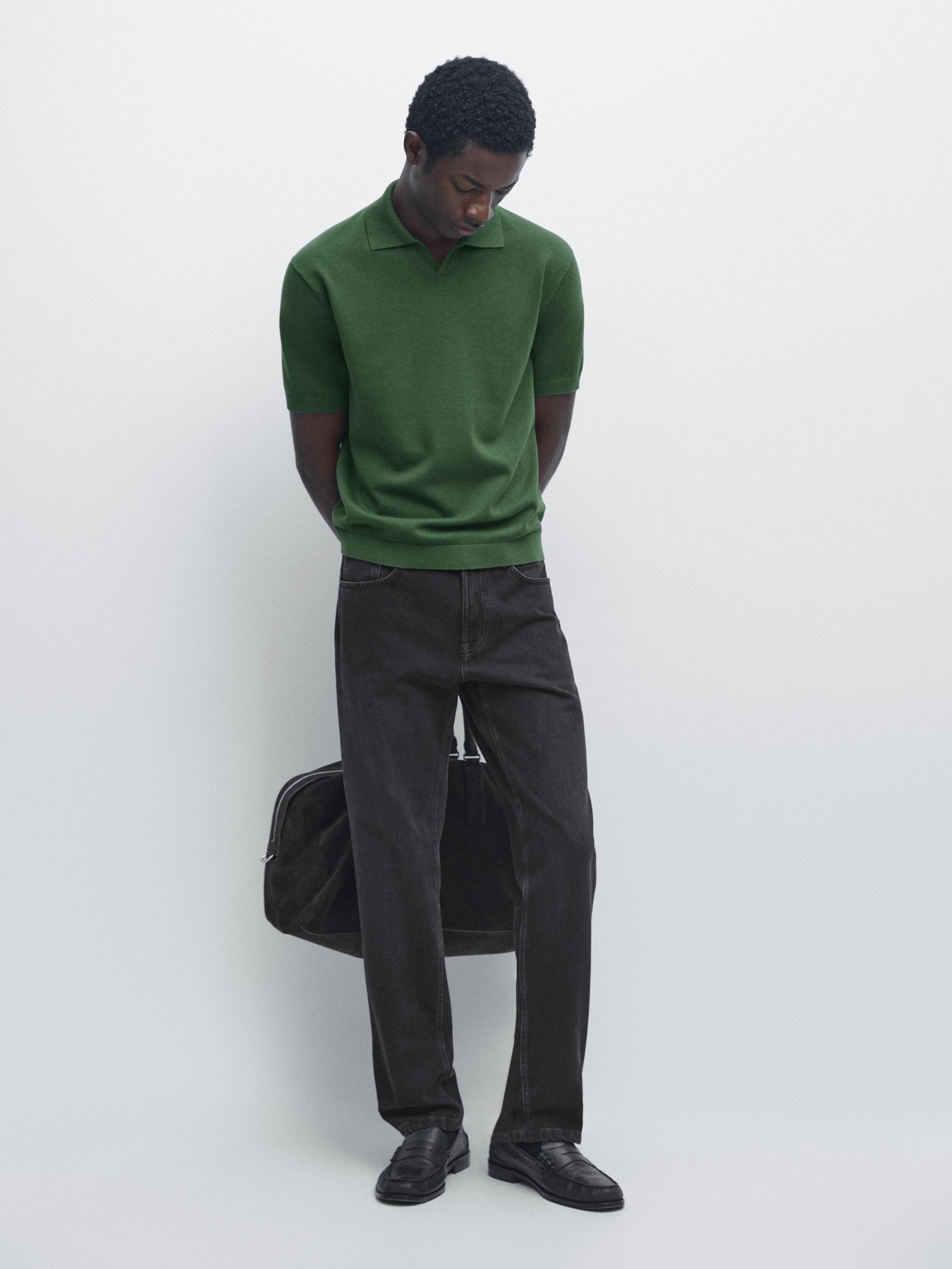 Cotton blend knit polo sweater — DUCK GREEN